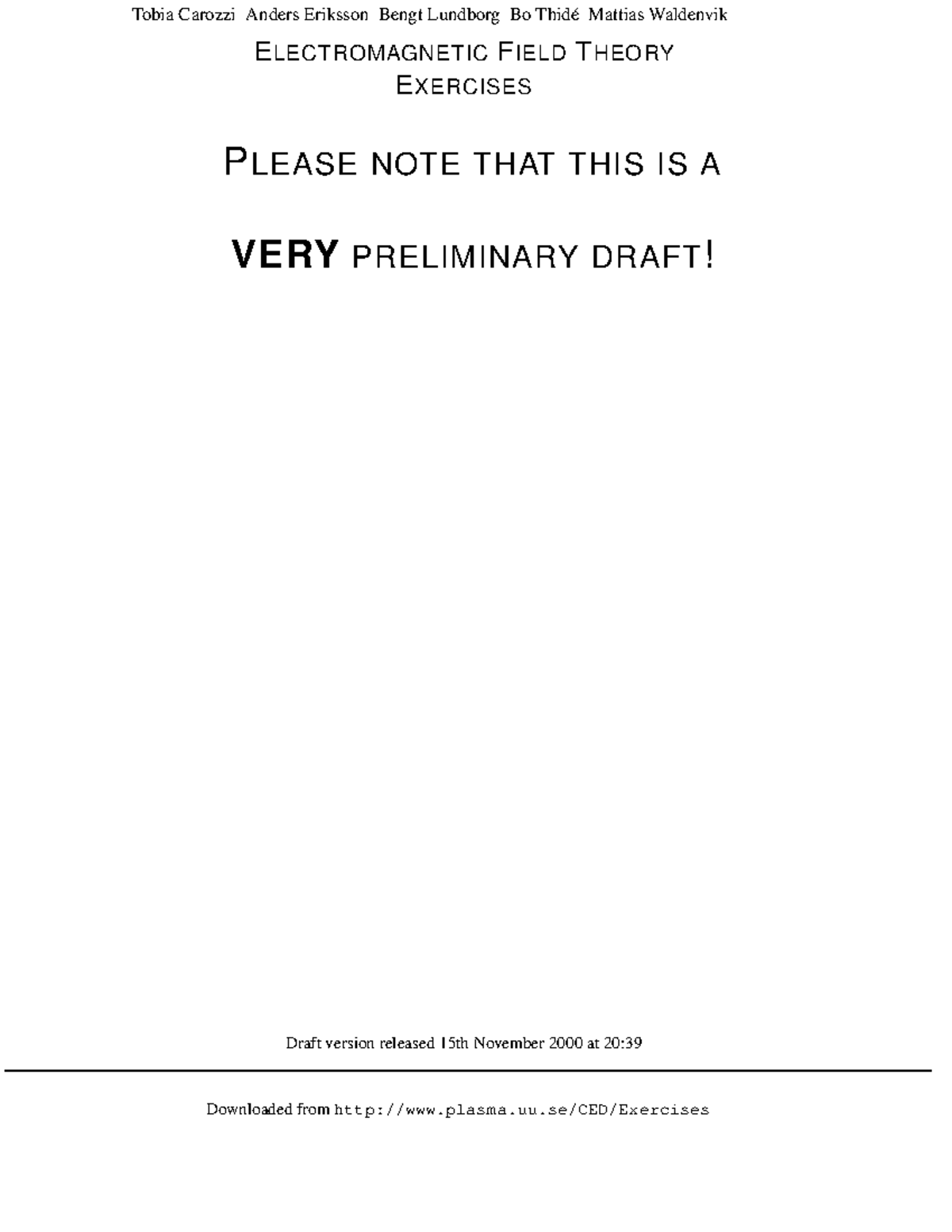 Bo Thide EMFT Exercises - Draft version released 15th November 2000 at ...