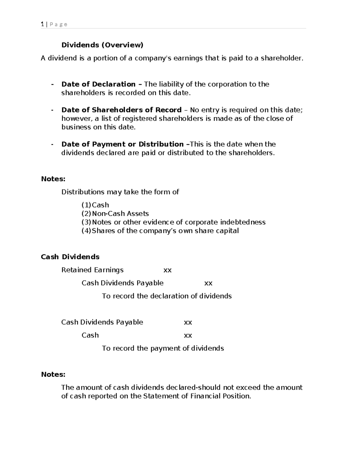 Dividends - Date of Declaration – The liability of the corporation to ...