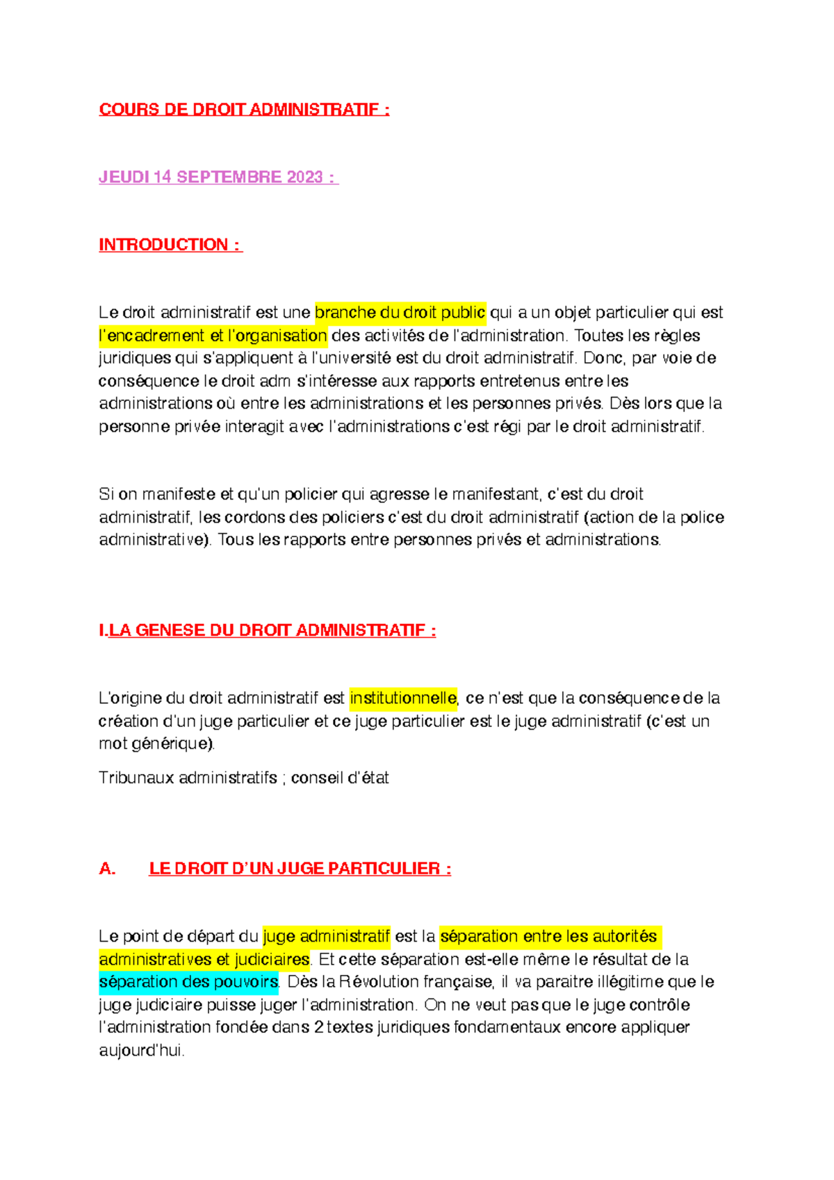 Droit admin - COURS DE DROIT ADMINISTRATIF : JEUDI 14 SEPTEMBRE 2023 ...
