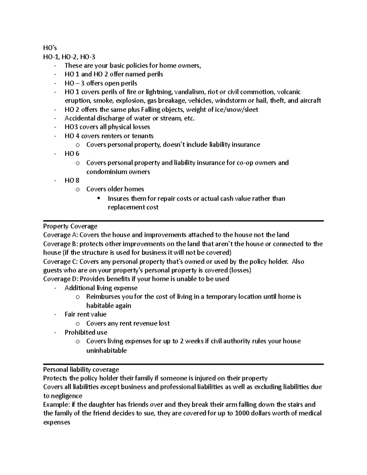 David Finance Notes - HO’s HO-1, HO-2, HO- These are your basic ...