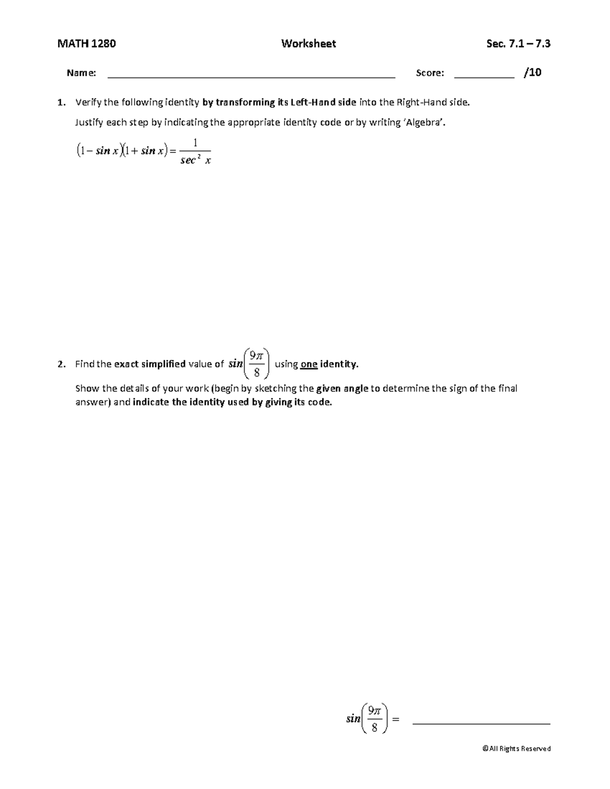 MATH 1280 - WSh 7.1 7 - Notes - MATH 1280 Worksheet Sec. 7 – 7 ...