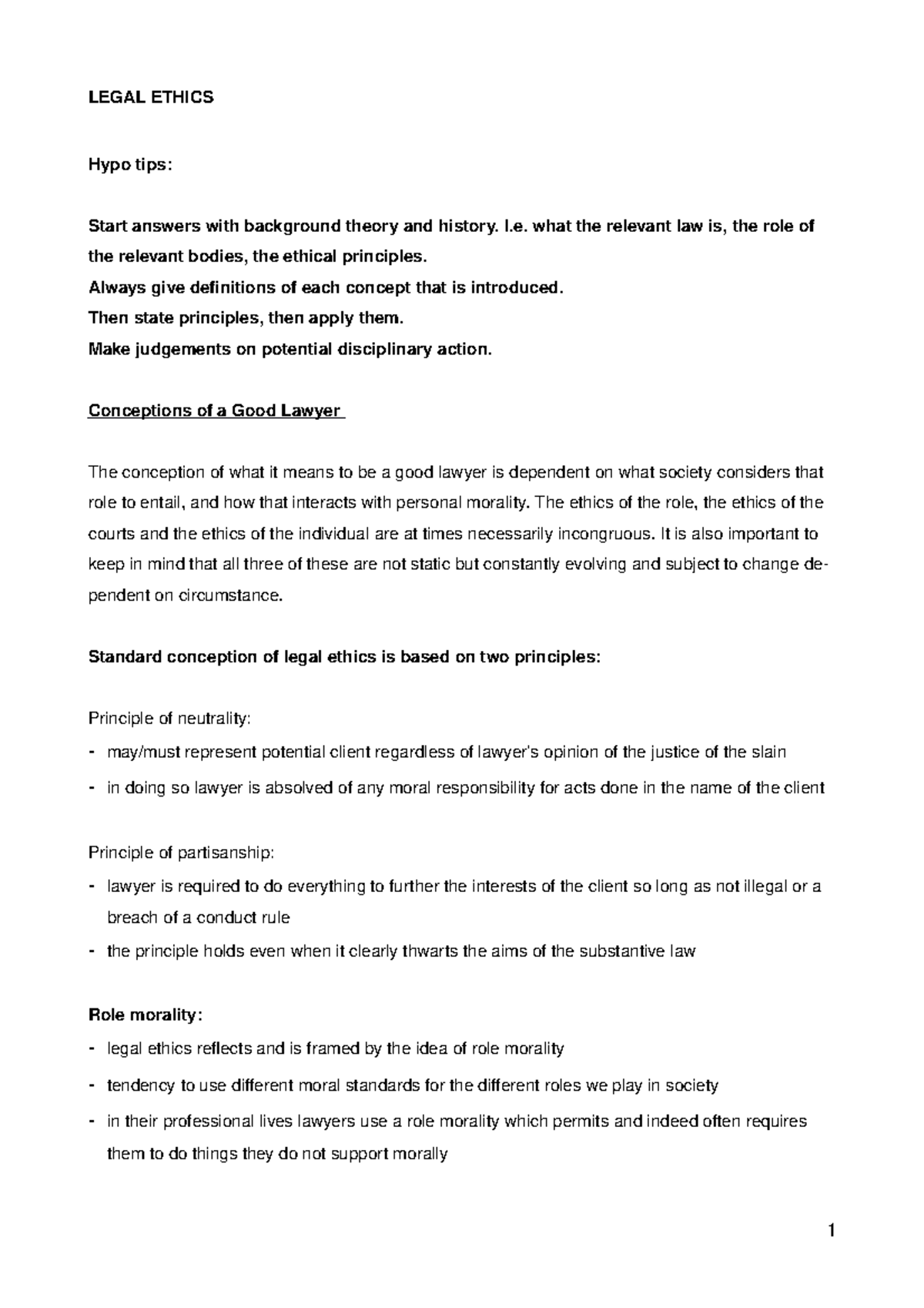 Legal Ethics Notes LEGAL ETHICS Hypo tips Start answers with