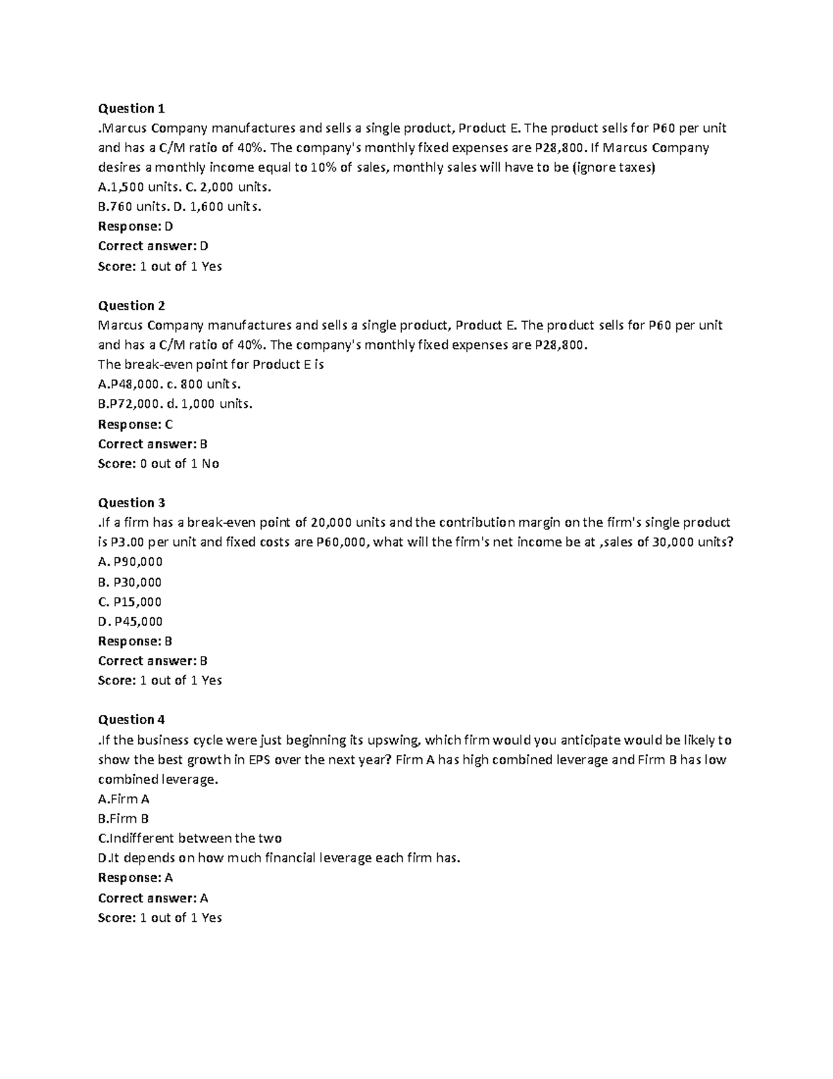 Fin Man Operating Financial Leverage - .Marcus Company manufactures and ...