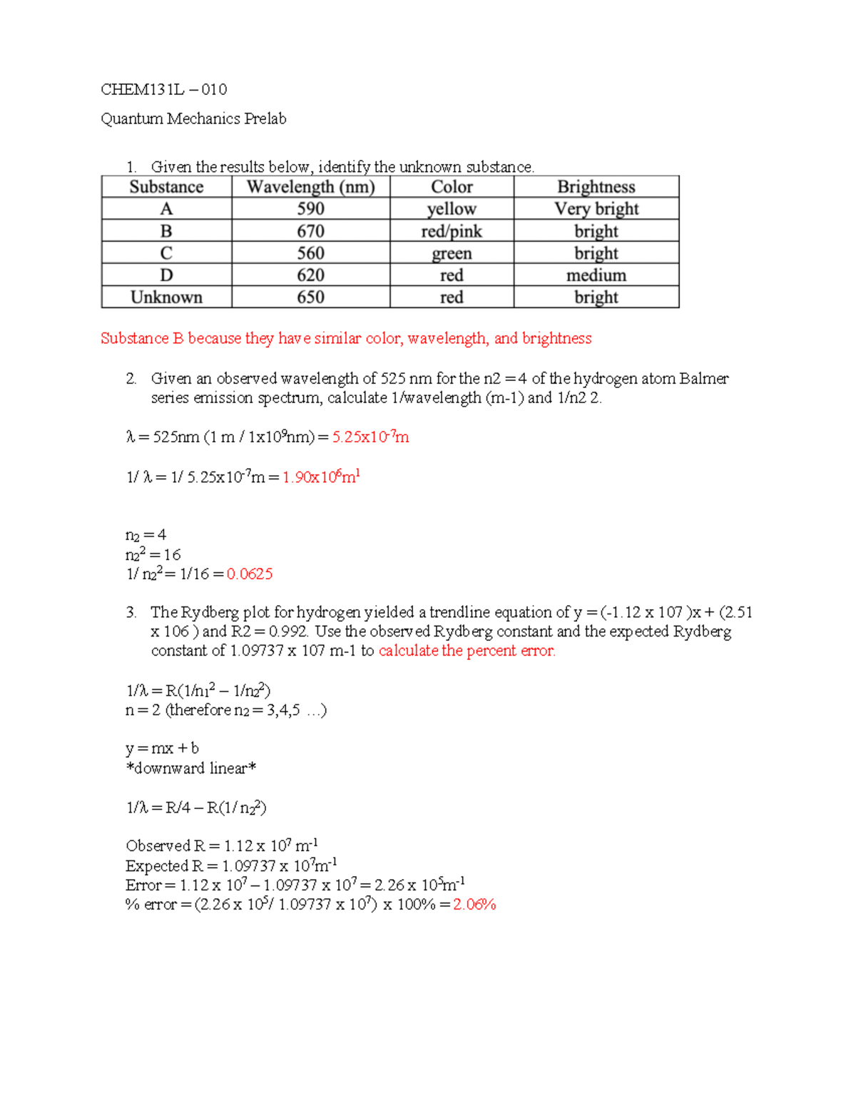 Quantum Mechanics prelab - CHEM 131L - Towson - Studocu