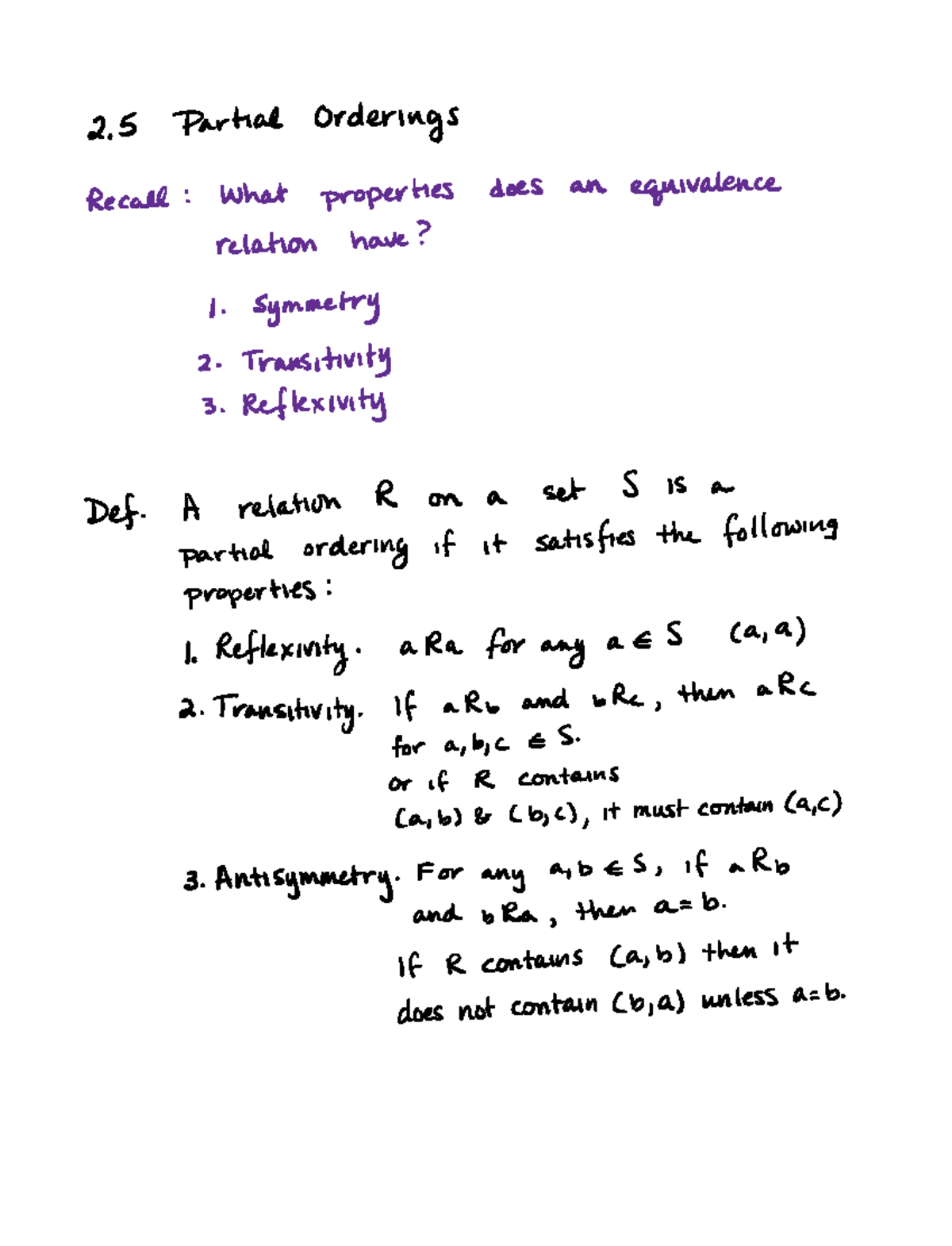 2.5 Class Notes 1 - 2 5 Partial Orderings Recall What properties does ...