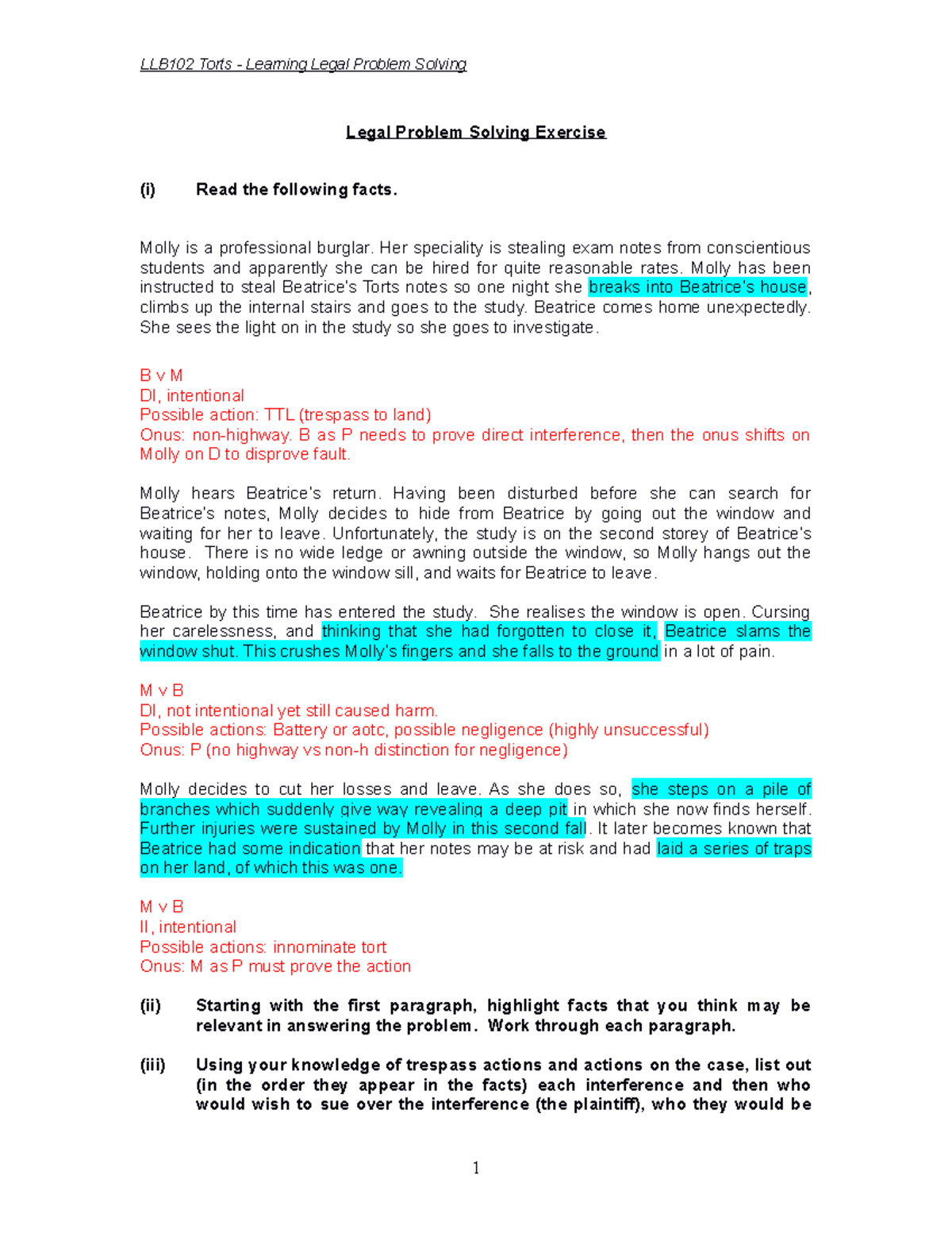 LLB102 Legal Problem Solving Exercise - LLB102 Torts - Learning Legal ...