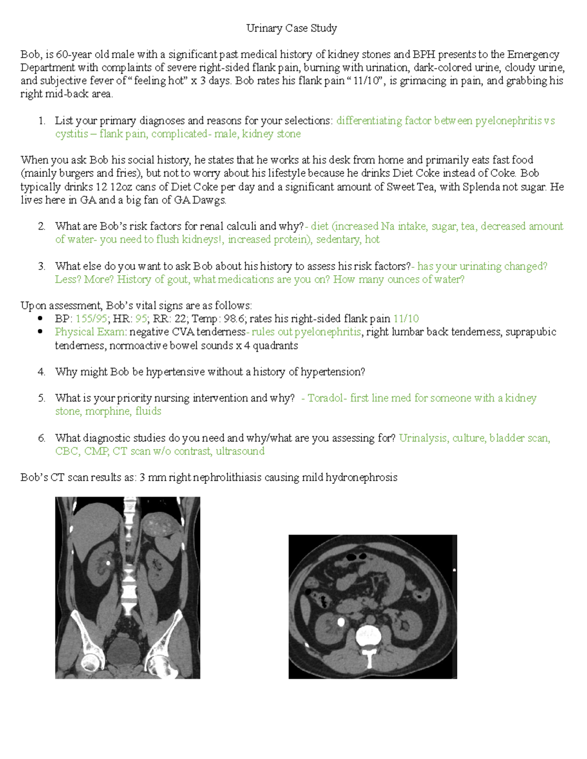 Urinary Case Study Student Urinary Case Study Bob, is 60year old