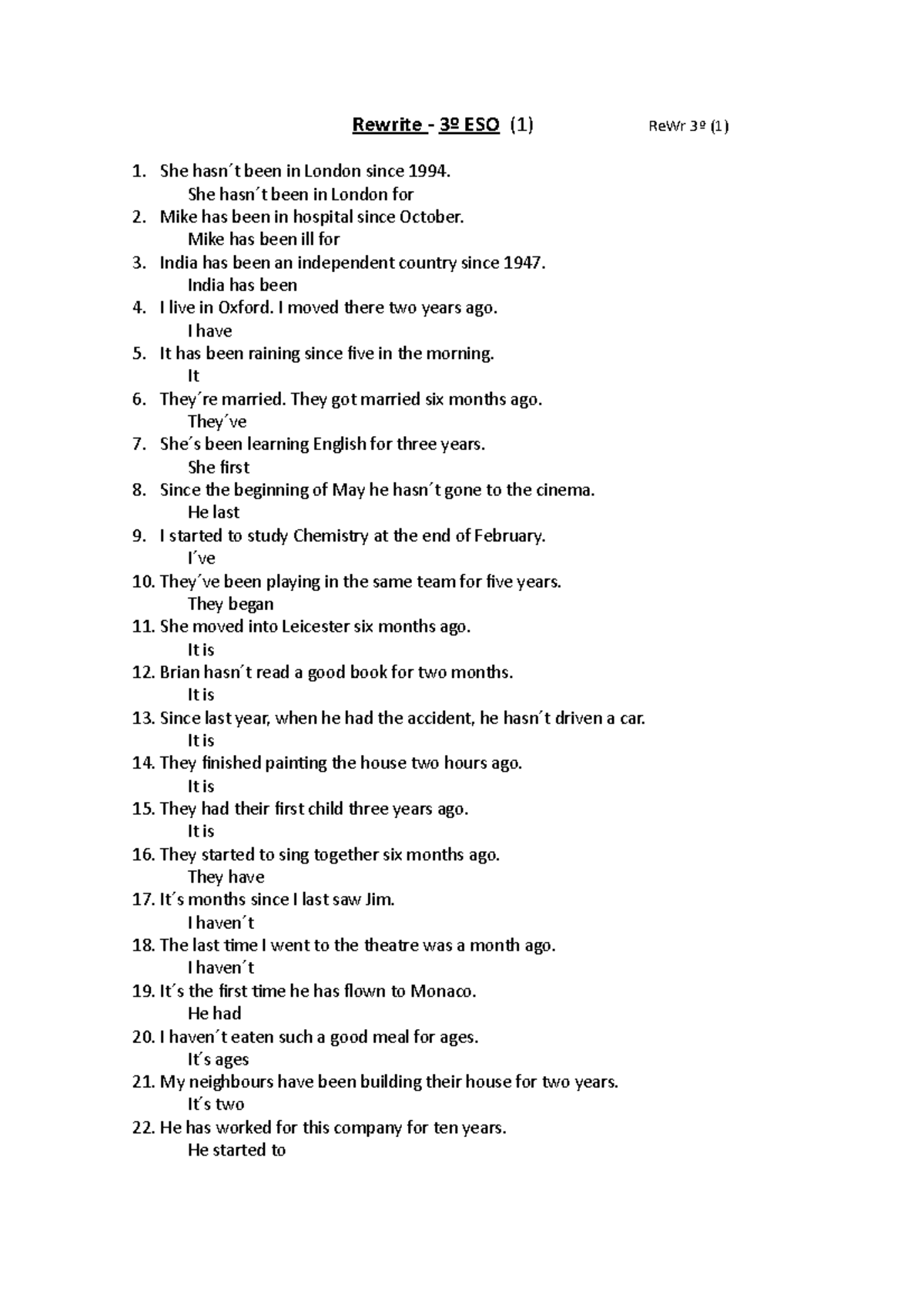 New Re-write 2012-13 - Re-writings para practicar - Rewrite - 3º ESO (1 ...