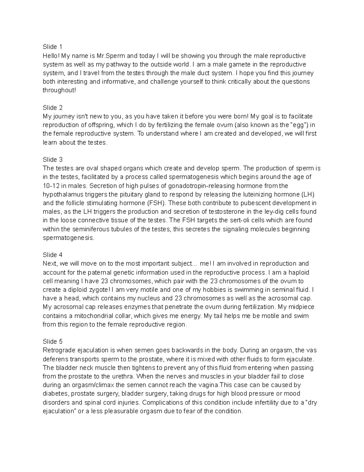 Male reproductive system script - Slide 1 Hello! My name is Mr and ...