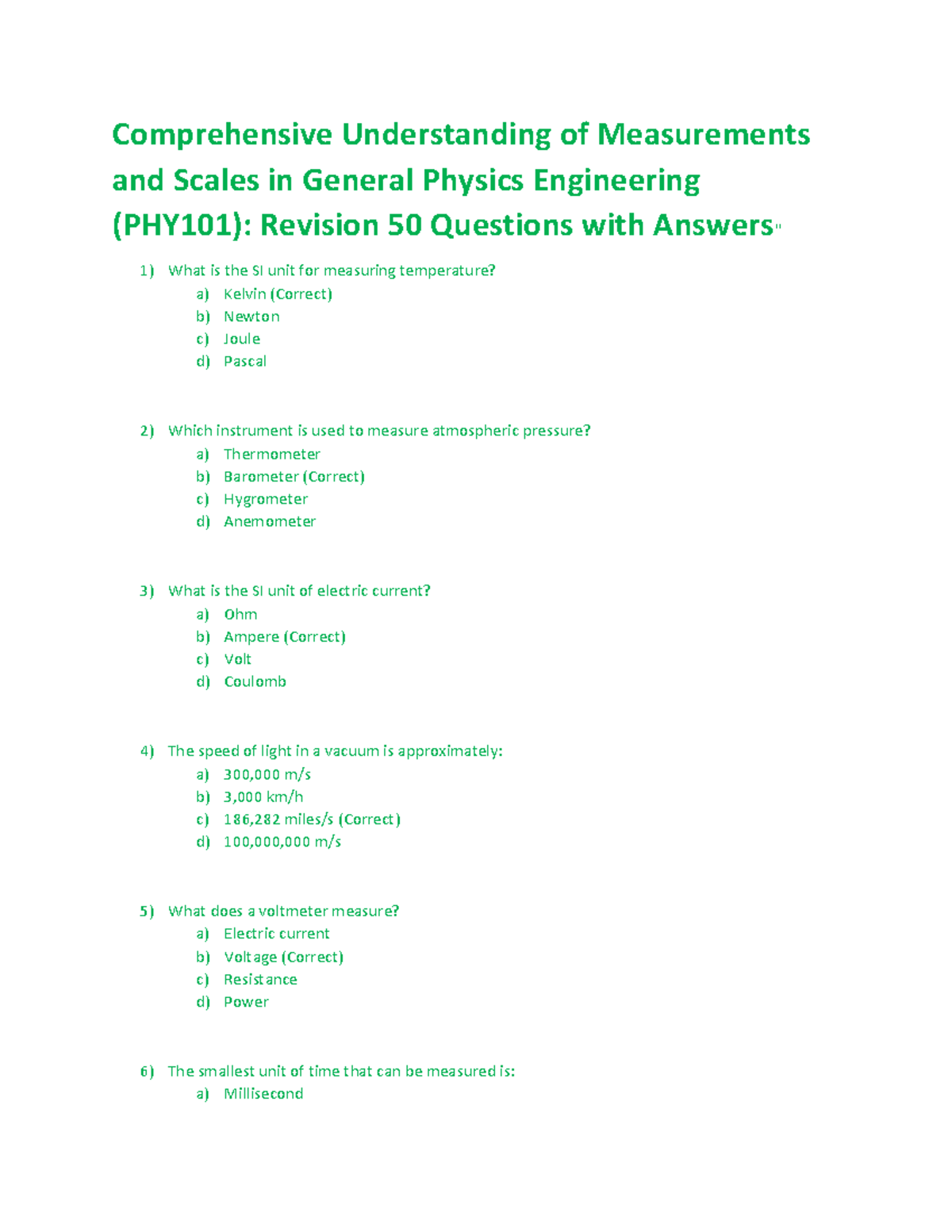 Exam, quize, Assignment Understanding of Measurements and Scales in