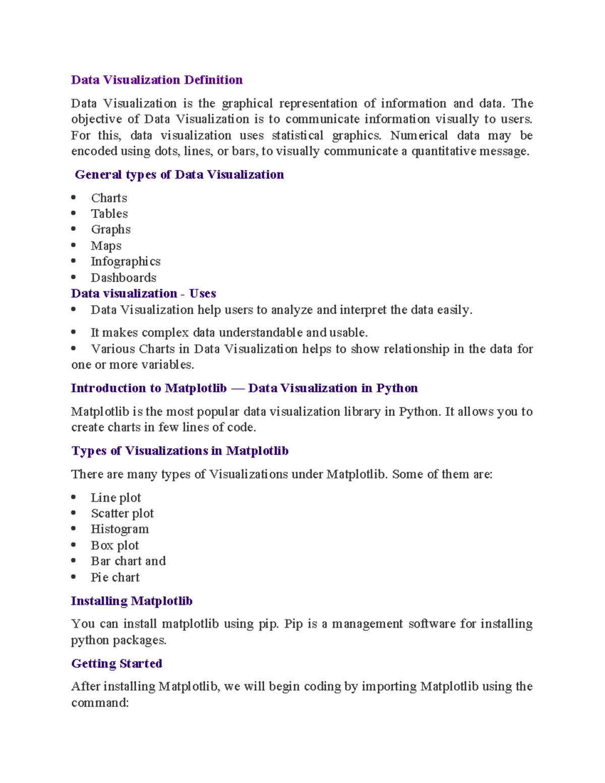 Dev notes semester three - Data Visualization Definition Data ...