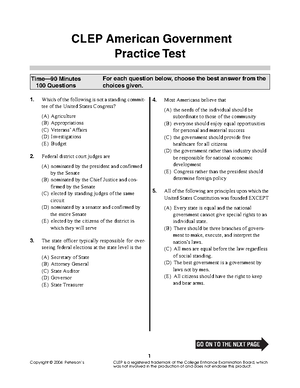 Clep American Government A - CLEP Is A Registered Trademark Of The ...