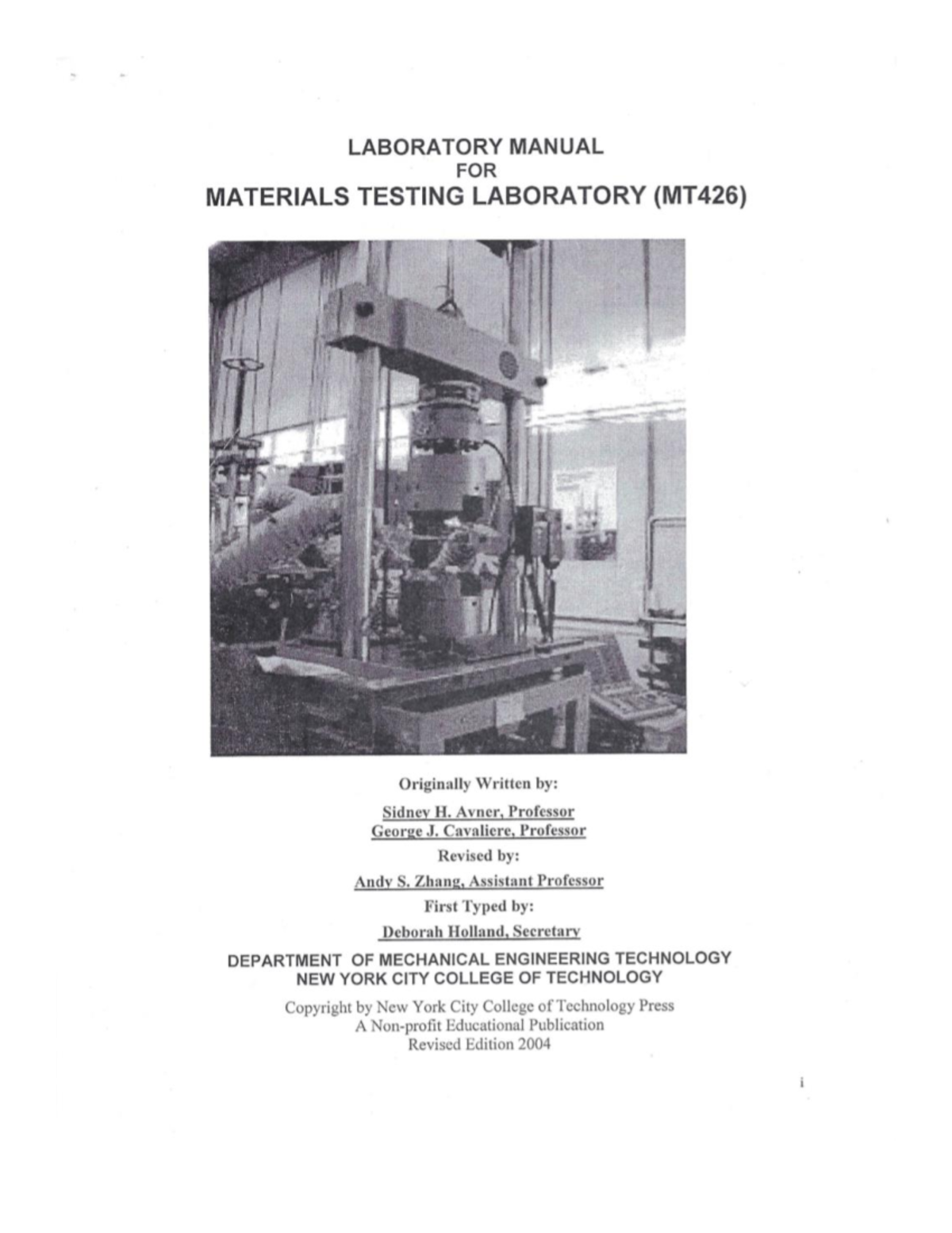 MECH2426 Manual Full Manual LABORATORY MANUAL FOR MATERIALS TESTING   Thumb 1200 1553 