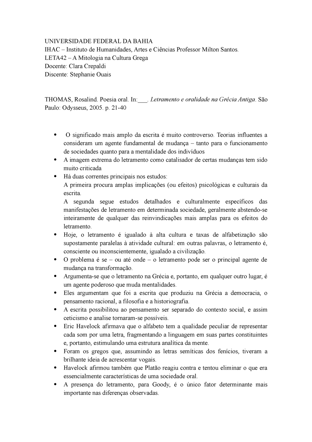 Leta42 Letramento E Oralidade Na Grécia Antiga Cap Ii Thomas Universidade Federal Da 4278