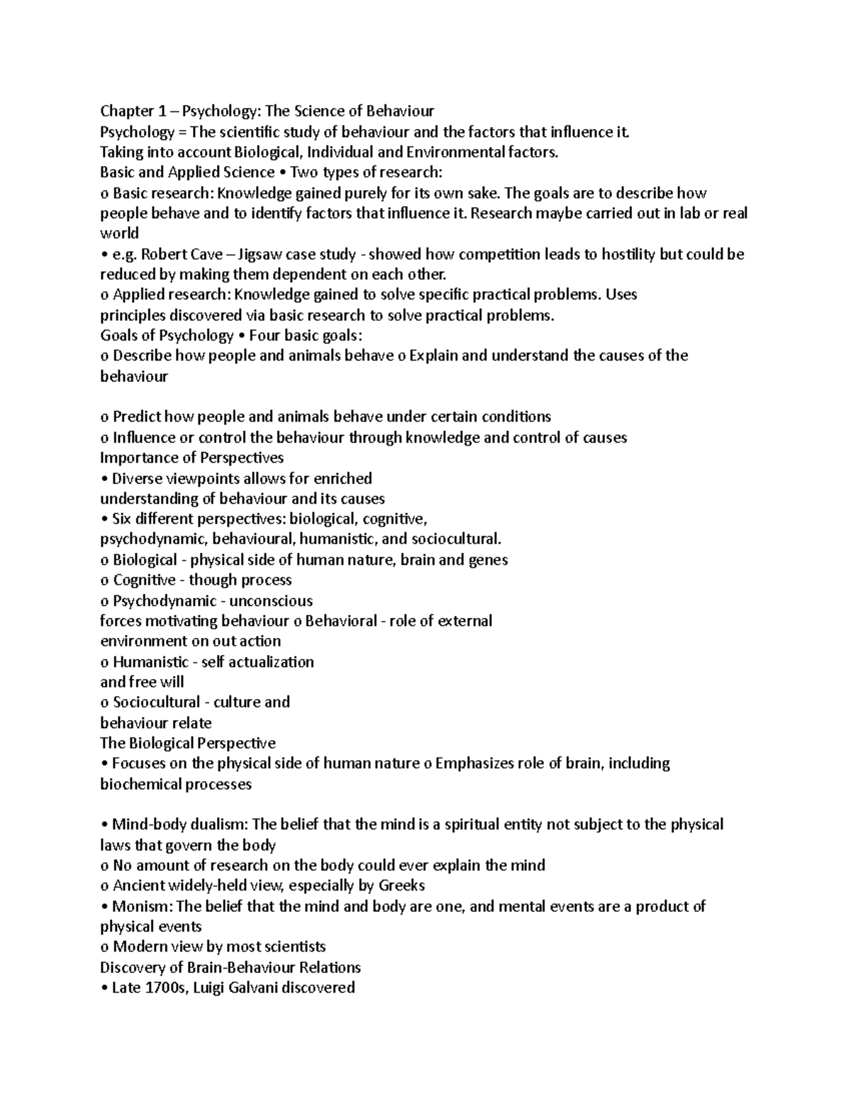 Part 1 - psych2012 - Chapter 1 – Psychology: The Science of Behaviour ...