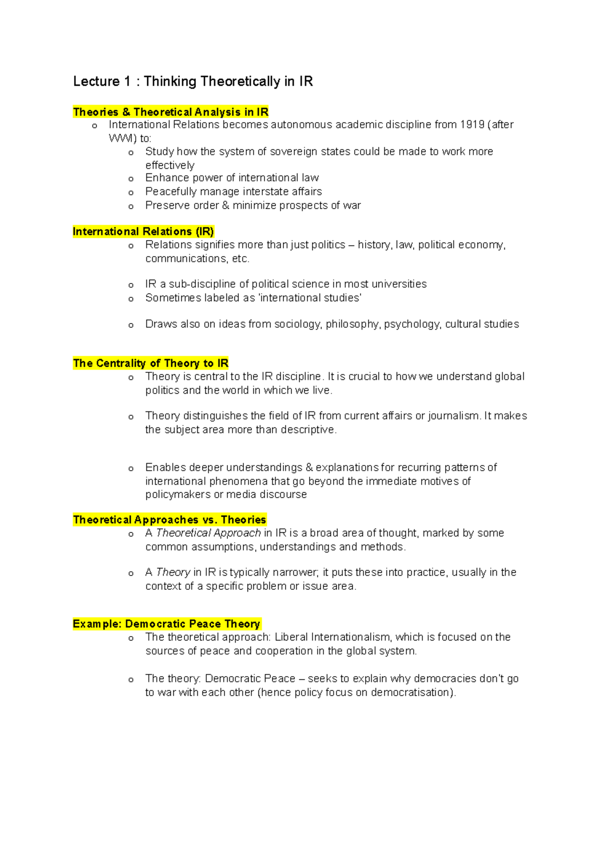 International theory lecture collection for w1-4 - Lecture 1 : Thinking ...