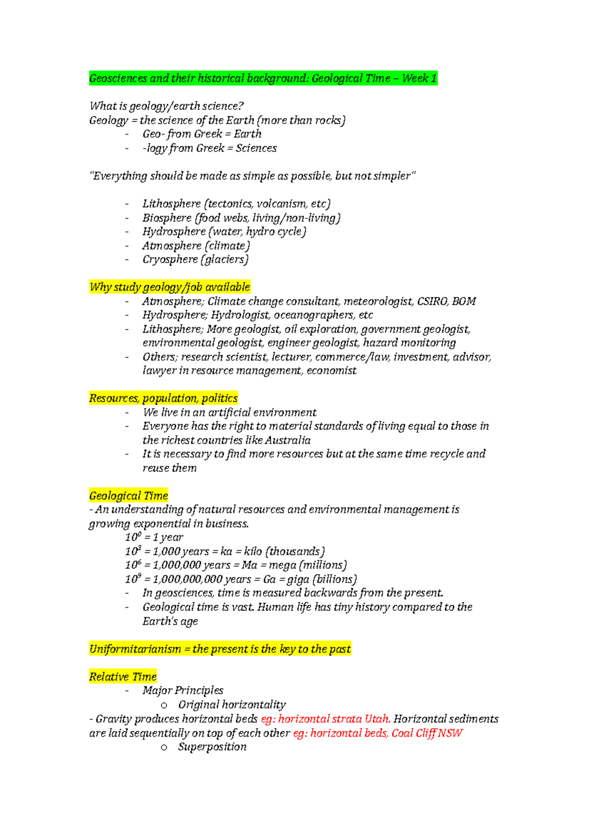EESC101 Study Notes - Geosciences and their historical background ...