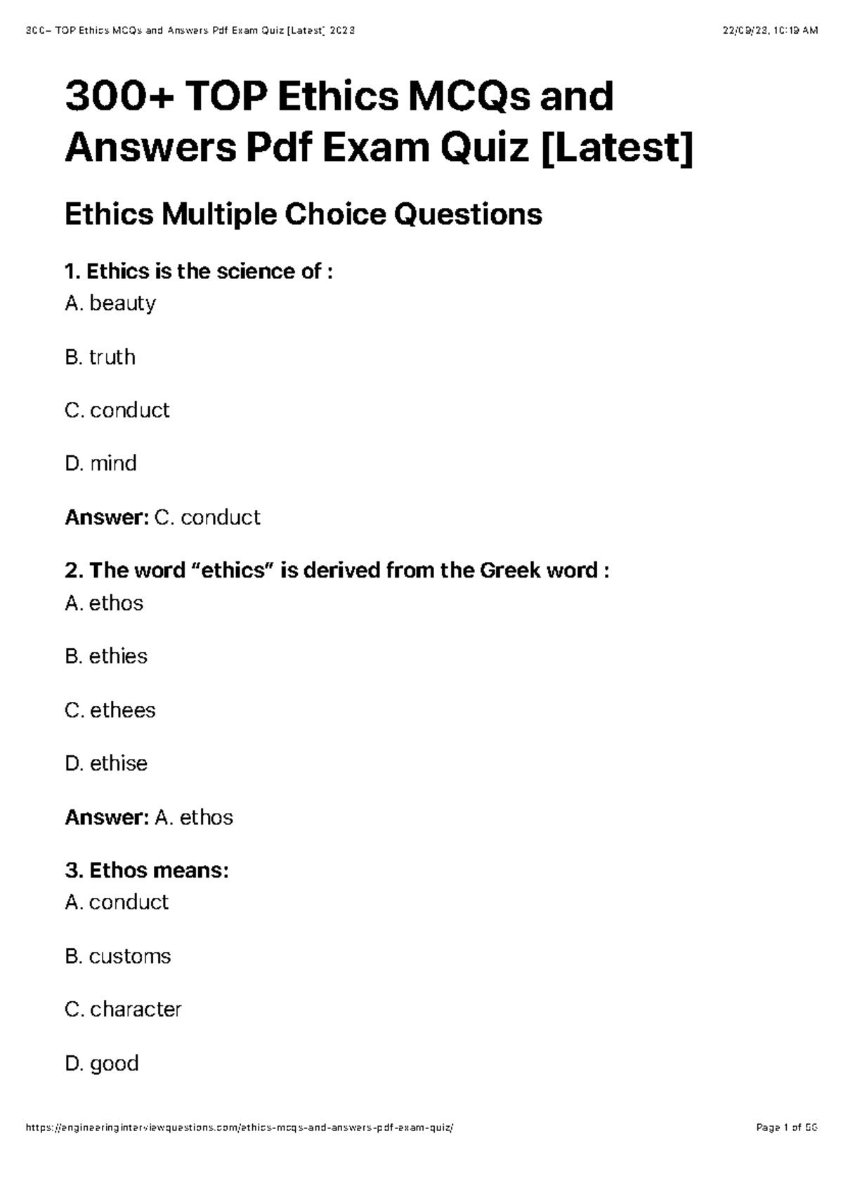 300+ TOP Ethics MCQs and Answers Pdf Exam Quiz [Latest] 2023 300+ TOP