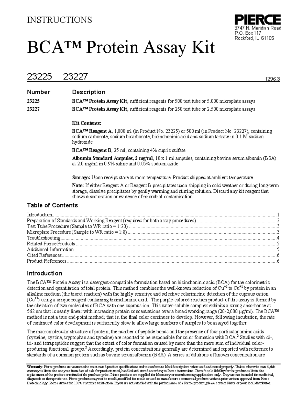 BCAmanual - exam material - INSTRUCTIONS Warranty: Pierce products are ...