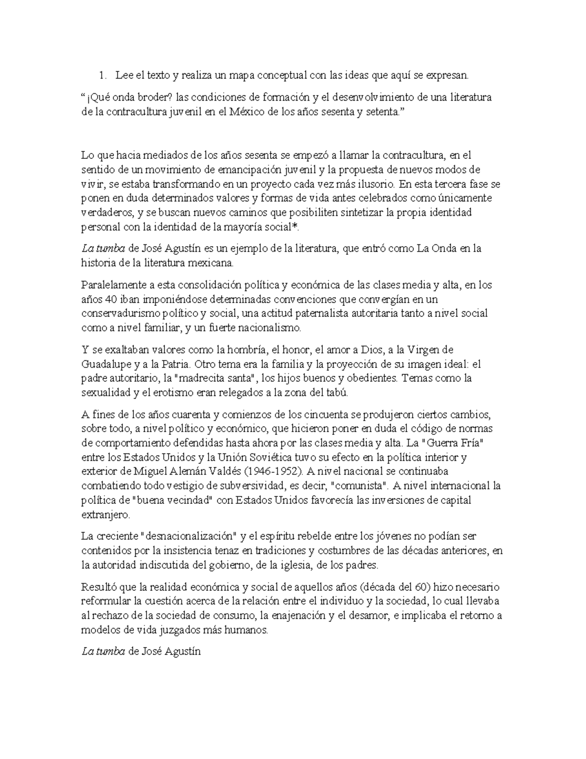 Contracultura En México Lee El Texto Y Realiza Un Mapa Conceptual Con