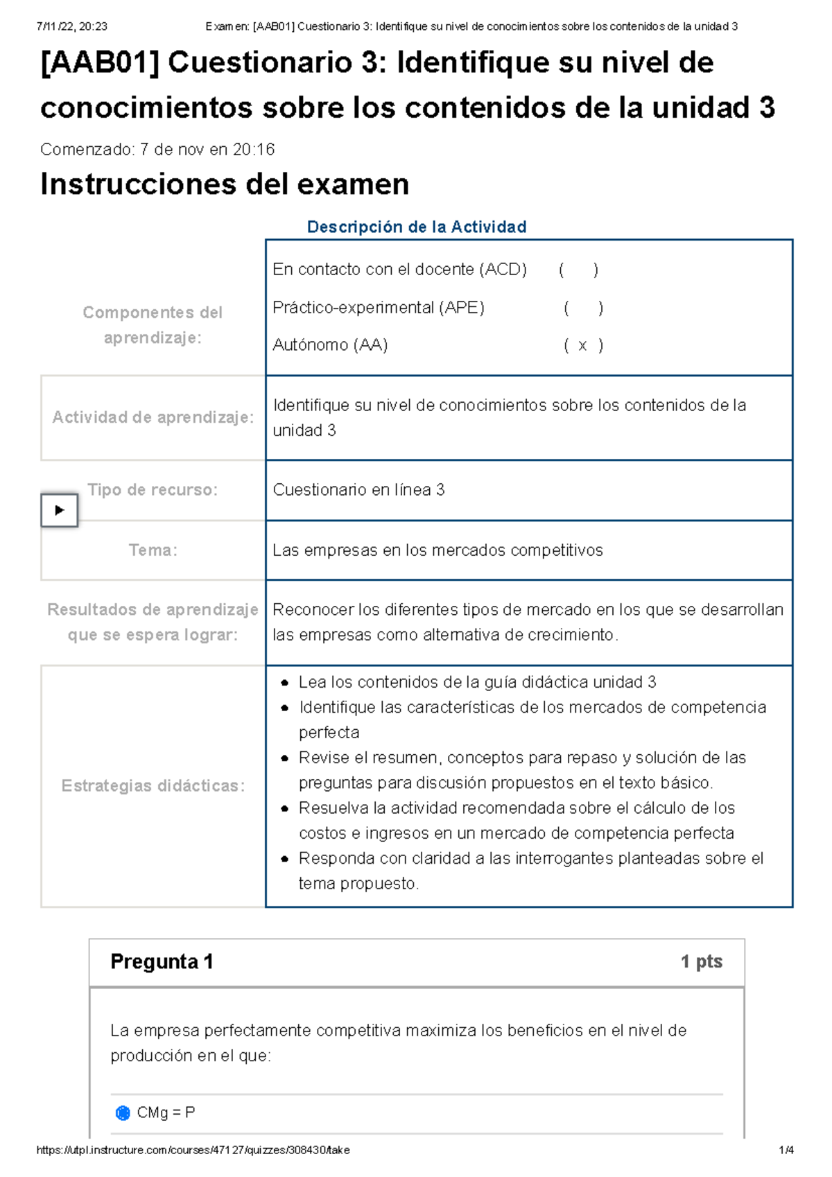 Examen [AAB01] Cuestionario 3 Identifique Su Nivel De Conocimientos ...