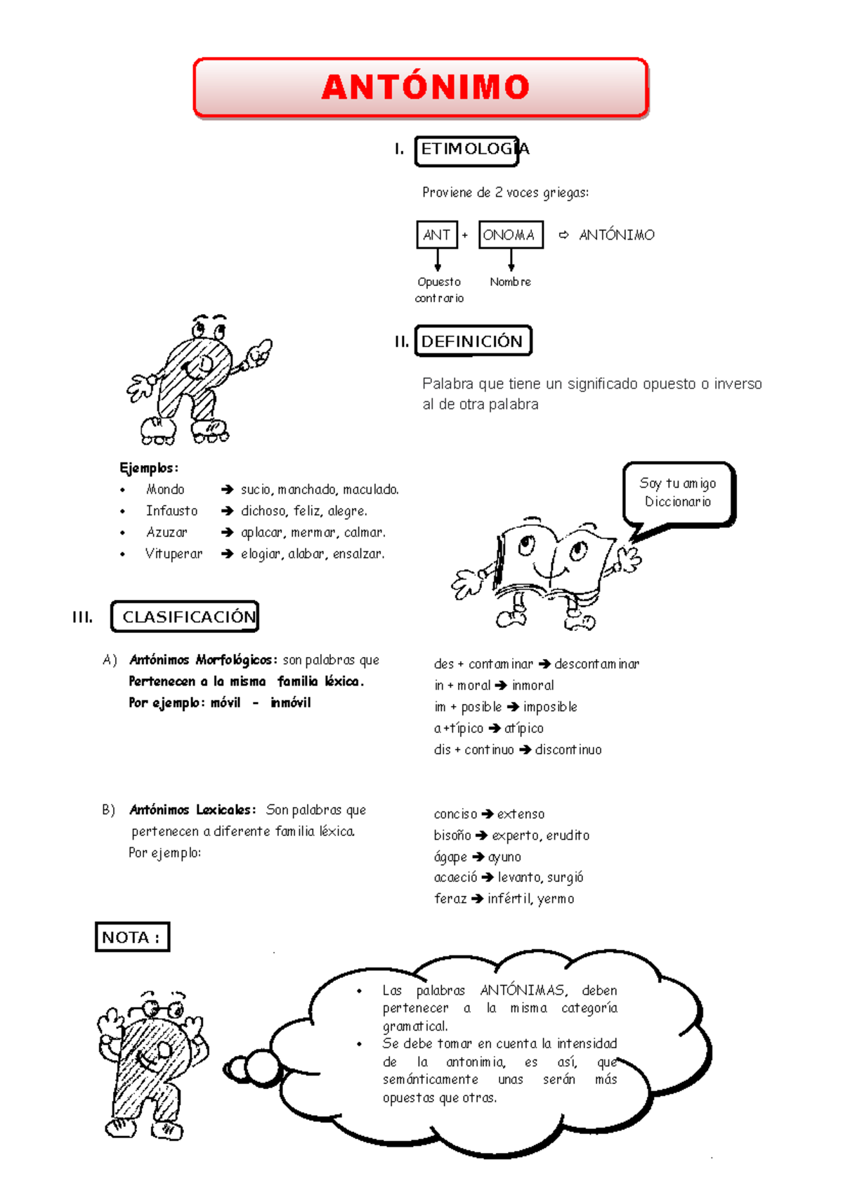 Antónimo 1° - manual de antonimos - I. ETIMOLOGÍA Proviene de 2 voces ...