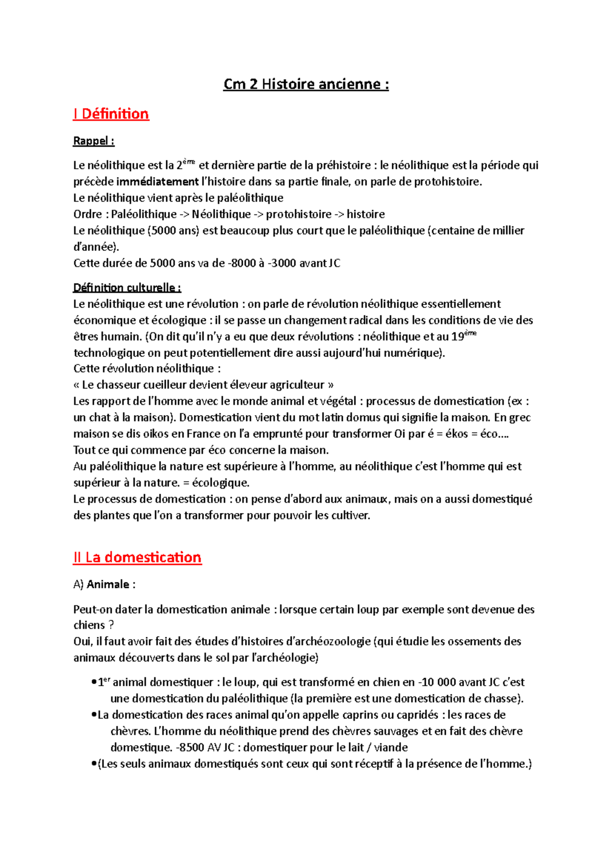 Cm Histoire ancienne culture et domestication Cm 2 Histoire ancienne