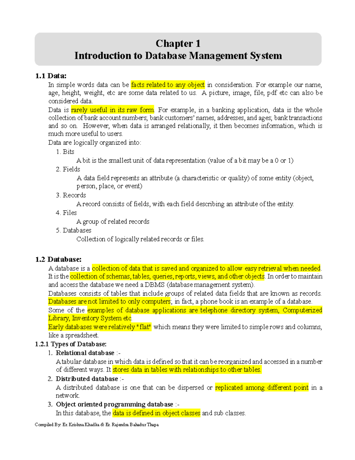 Chapter-1 - best for notes - 1 Data: In simple words data can be facts ...