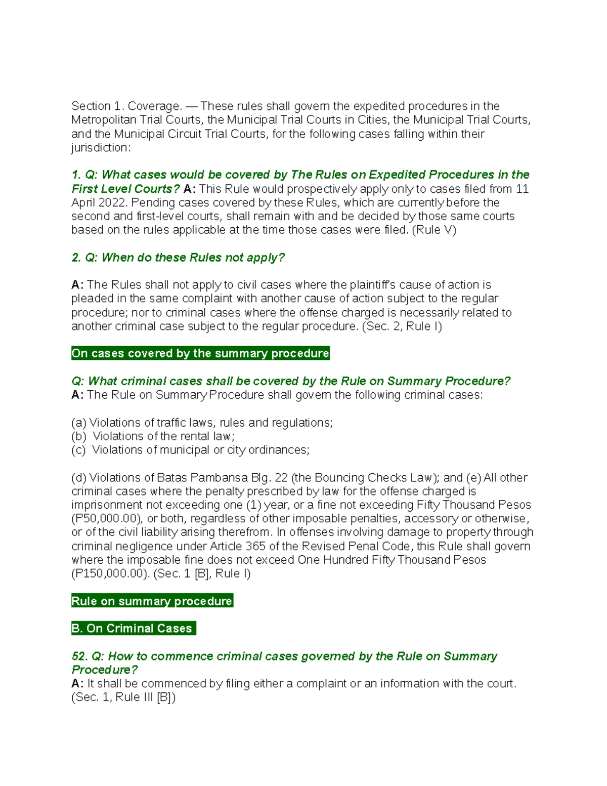 Rules ON Expedited Cases ÍI. APPLICABILITY OF THE RULES ON EXPEDITED