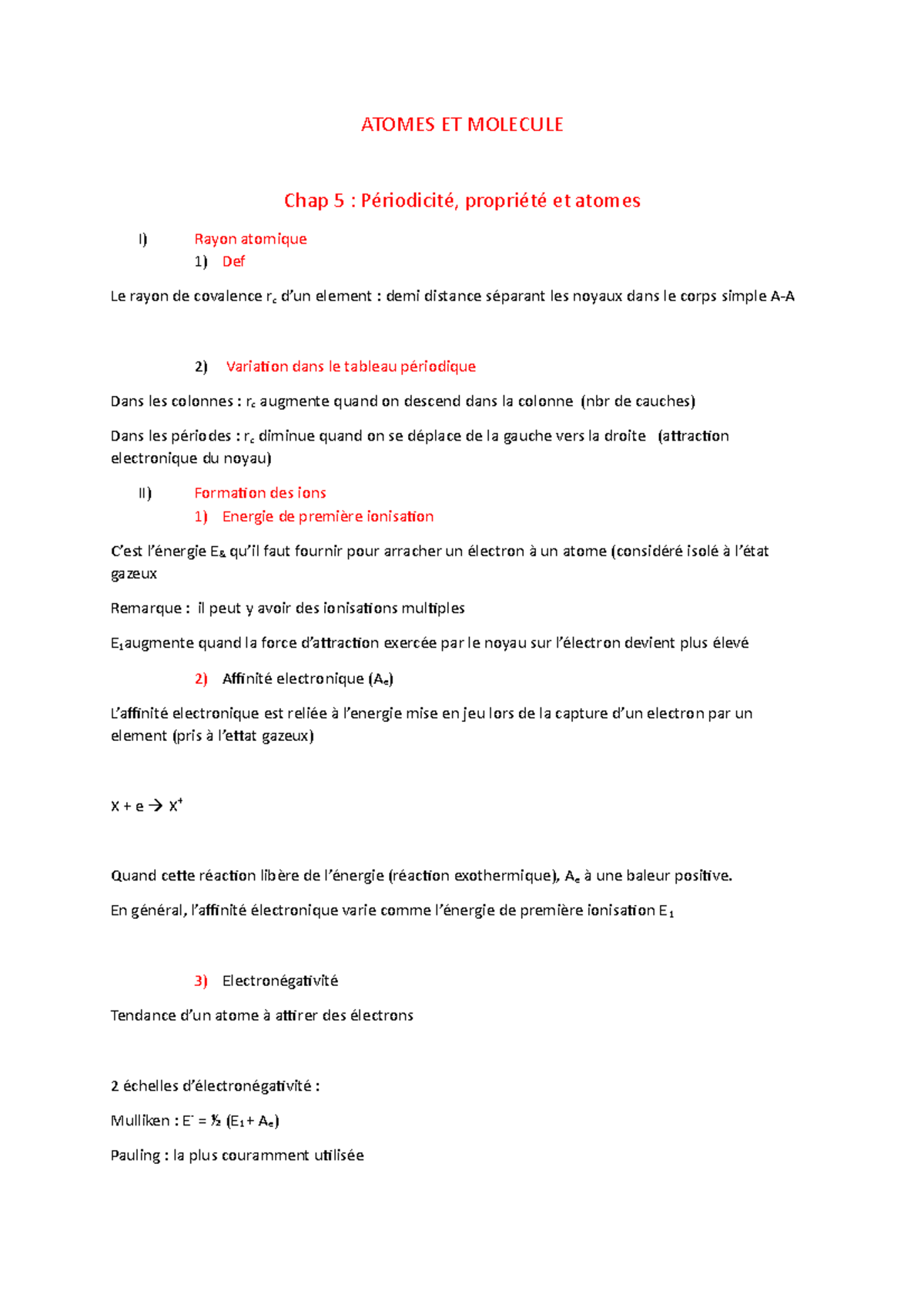Chap 5 - cours atome et mol L1 Chap5 - Licence Sciences de la Vie et de ...