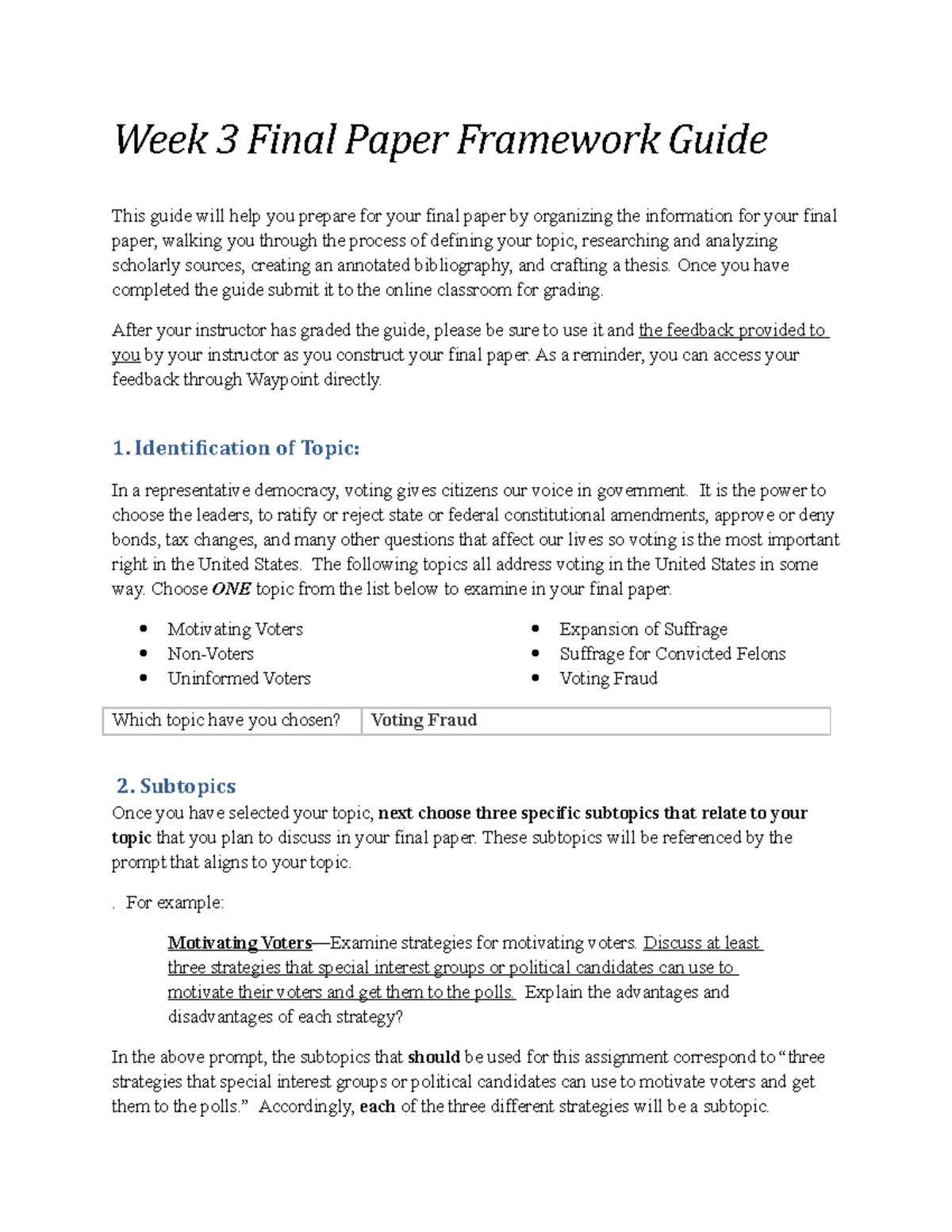 POL201 Week 3 Final Paper Framework Guide Week 3 Final Paper