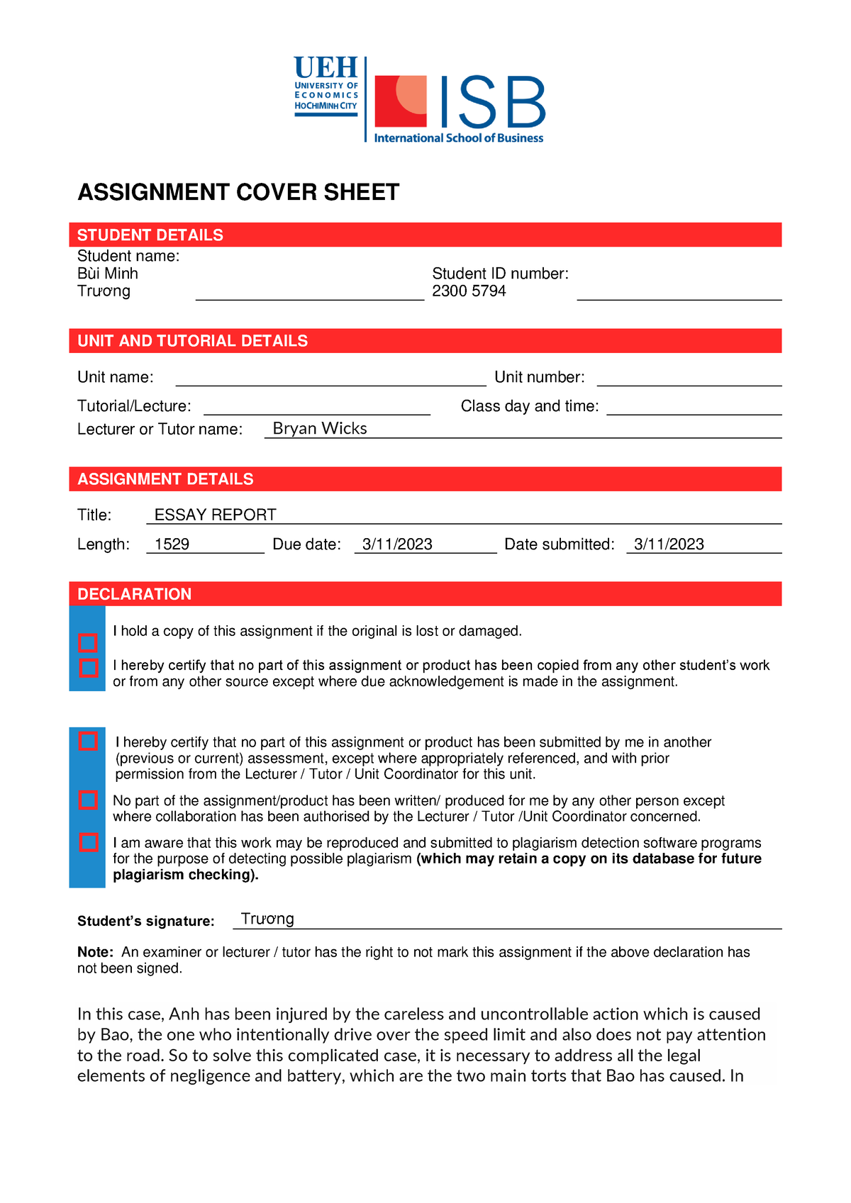 qub assignment cover sheet