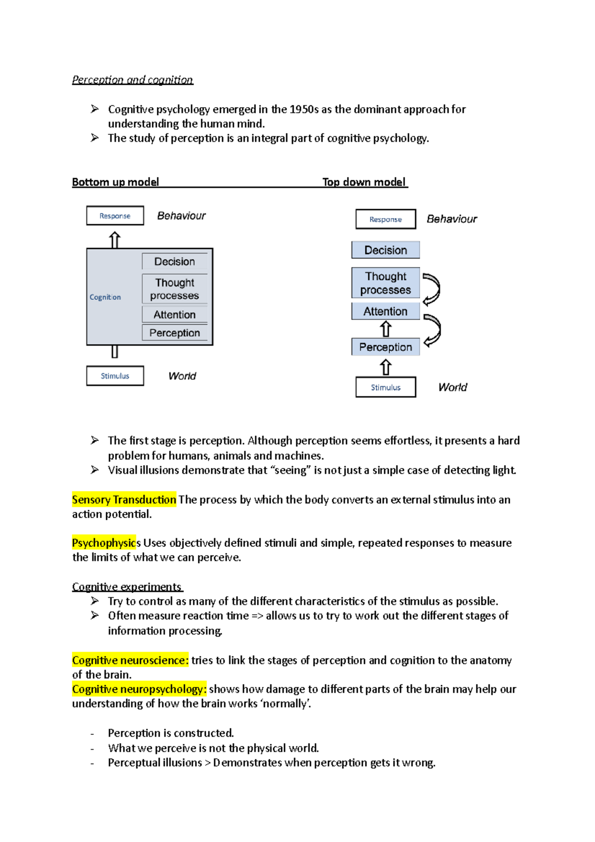 Perception and cognition - The study of perception is an integral part ...