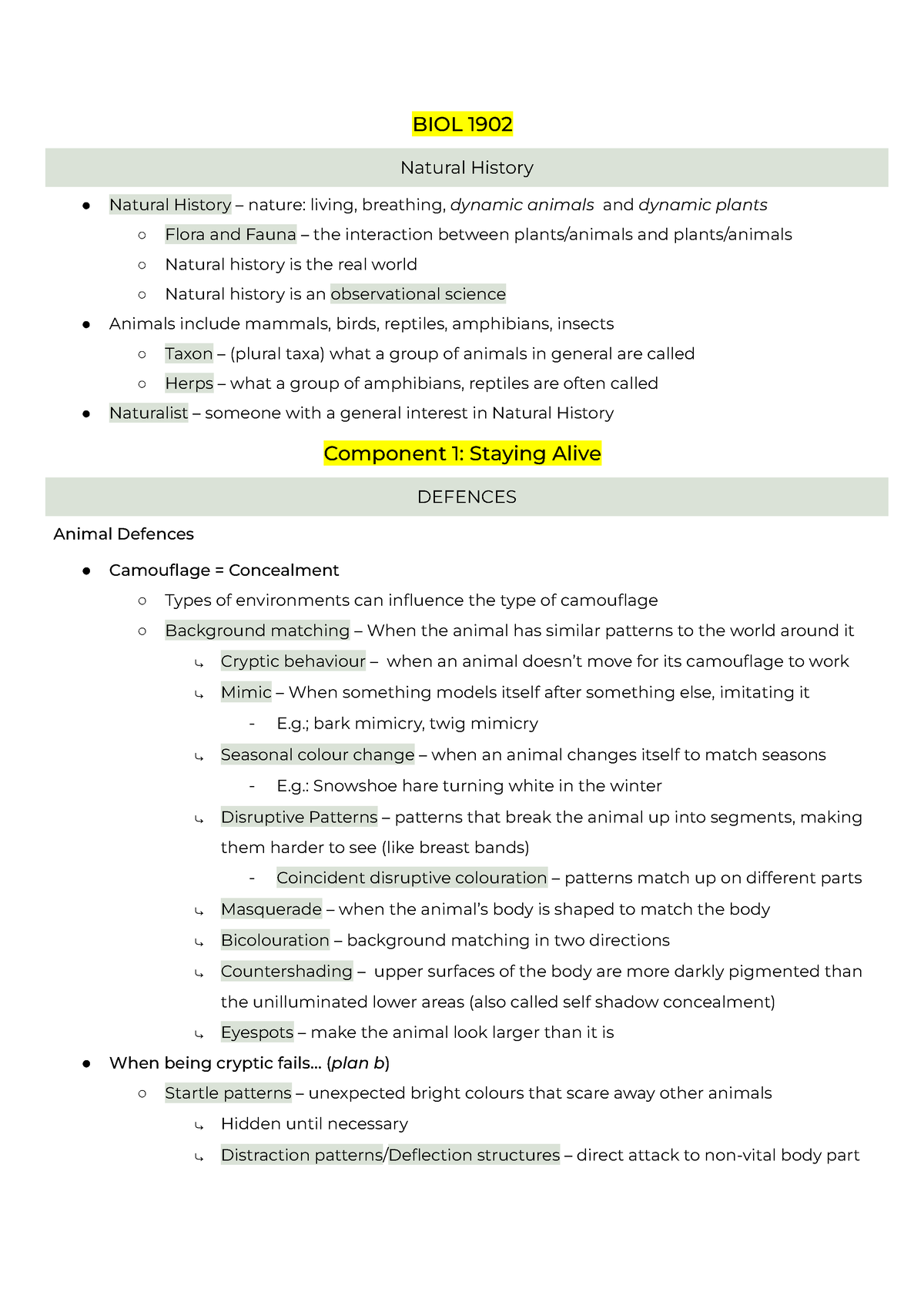 BIOL1902 Notes - BIOL 1902 Natural History Natural History – Nature ...