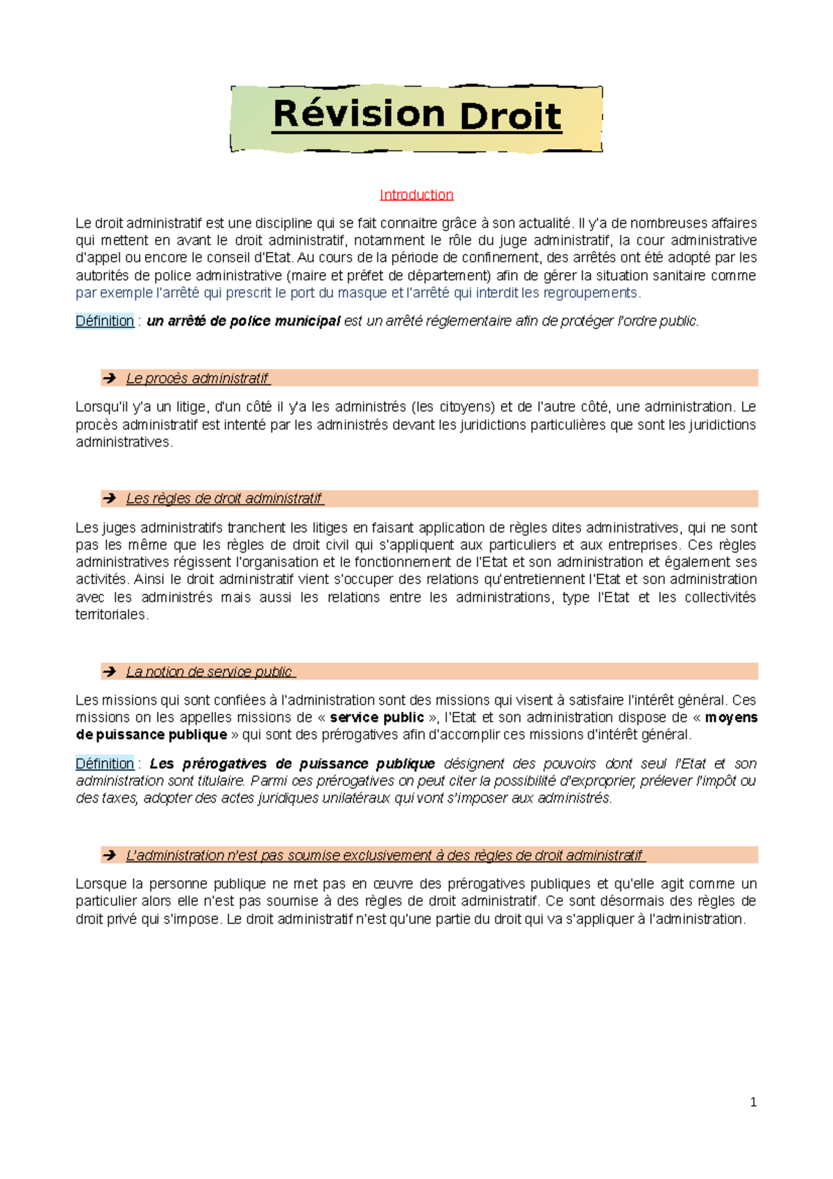 Révision - Droit Administratif - Introduction Le Droit Administratif ...