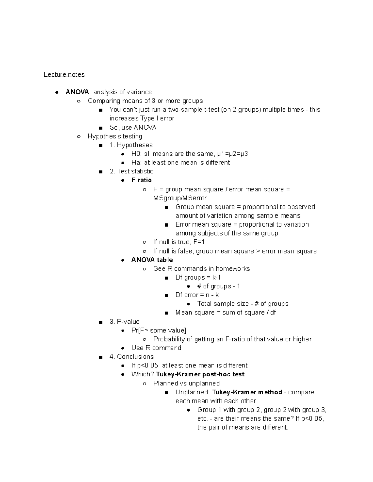EOSC 222 Final Exam Study Guide - Lecture notes ANOVA : analysis of ...