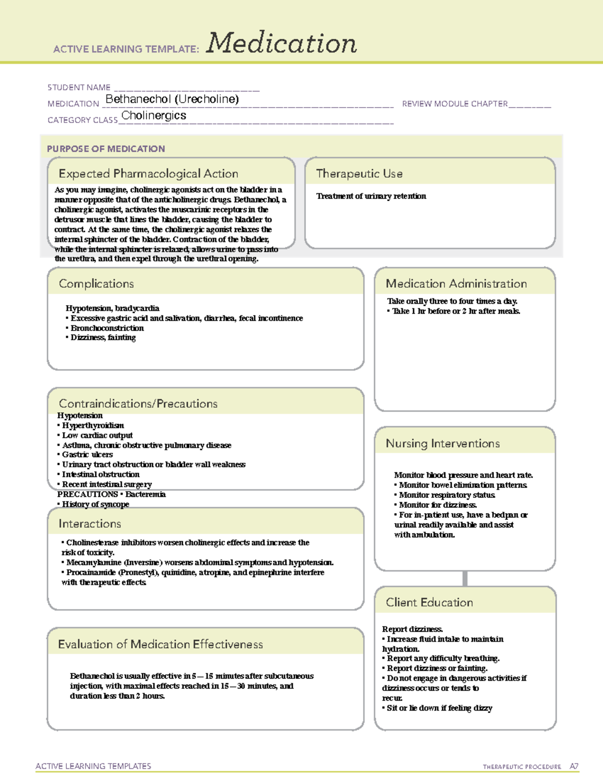 Bethanechol (Urecholine) - ACTIVE LEARNING TEMPLATES THERAPEUTIC ...