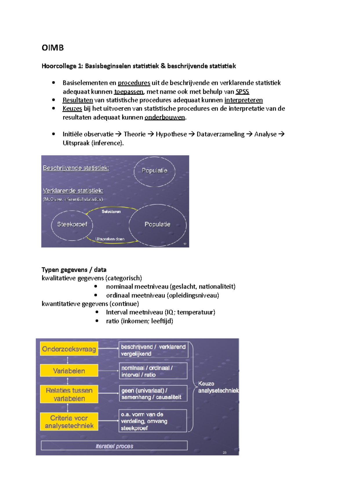 OIMB - OIMB Hoorcollege 1: Basisbeginselen Statistiek & Beschrijvende ...