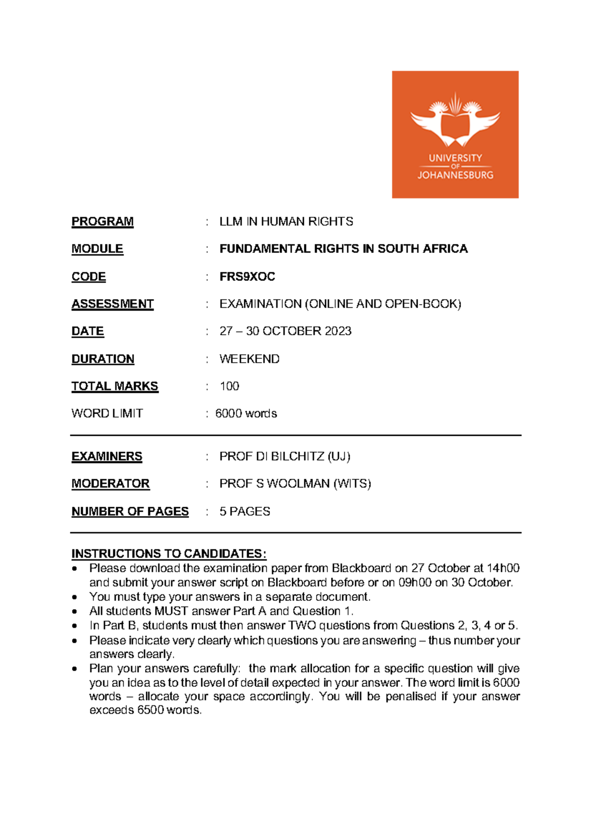 FRS9XOC LLM IN Human Rights END OF YEAR EXAM - PROGRAM : LLM IN HUMAN ...