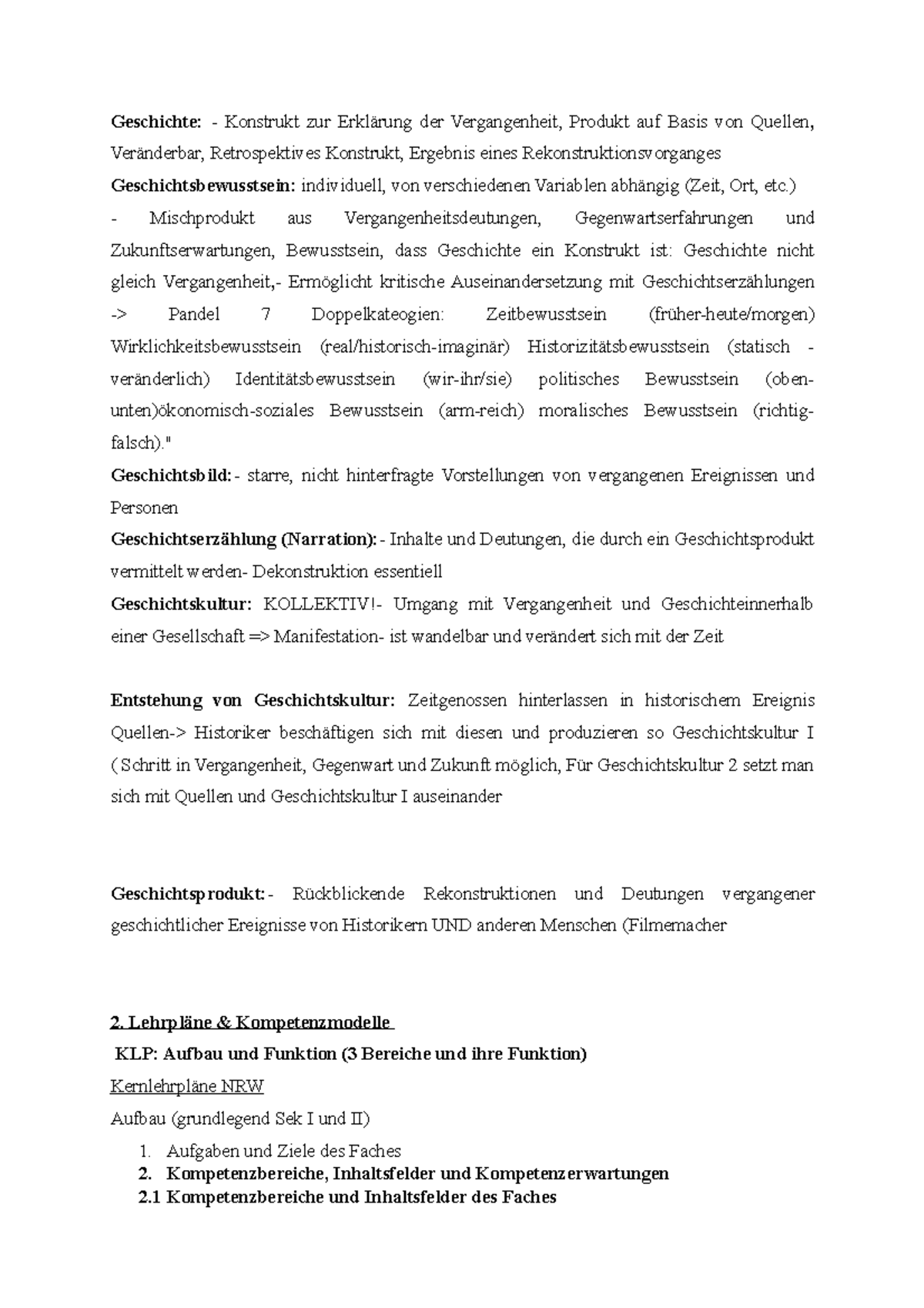 Einführung in die Geschichtsdidaktik Zusammenfassung mündliche Prüfung