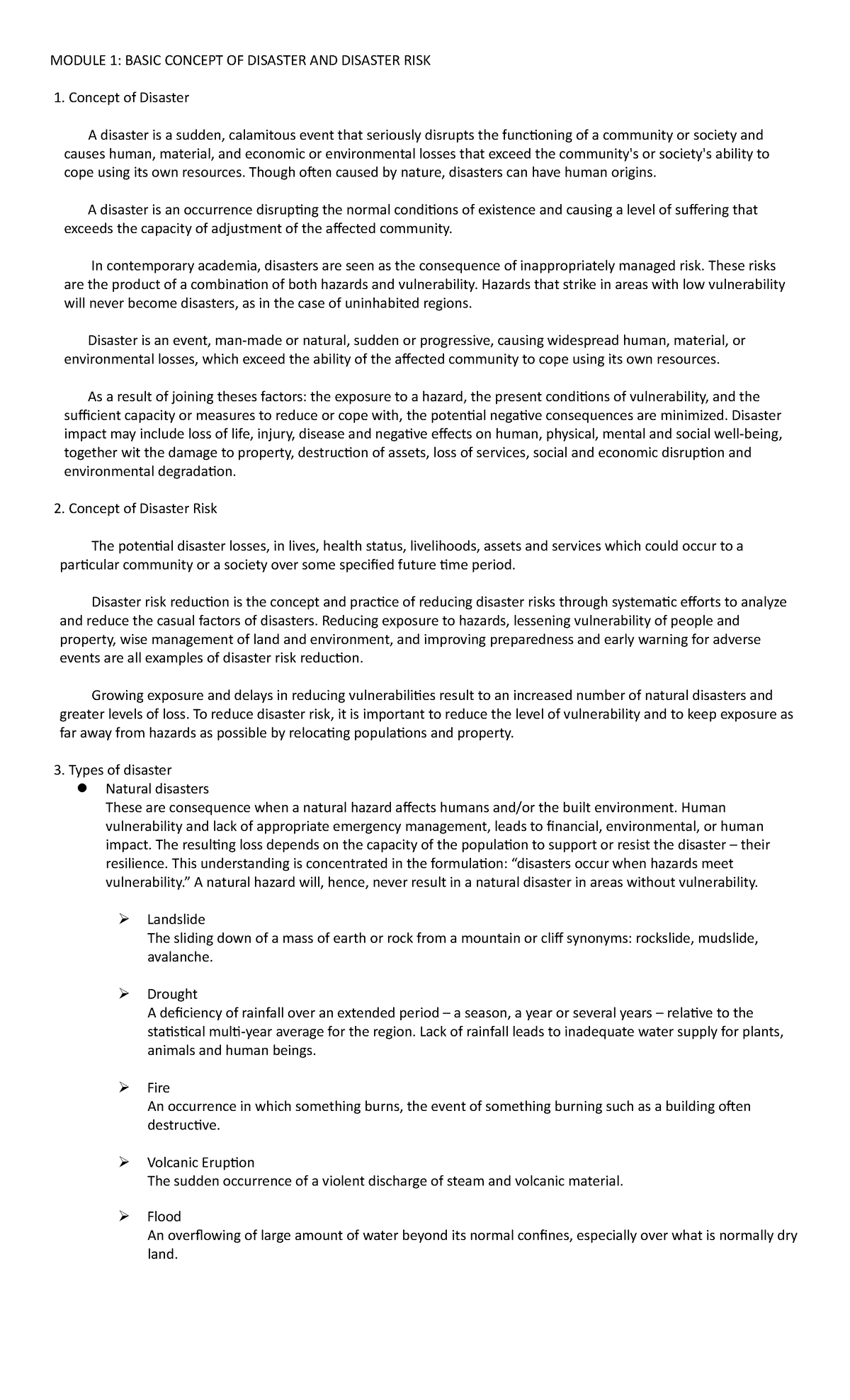 DRRR Reviewer - MODULE 1: BASIC CONCEPT OF DISASTER AND DISASTER RISK ...