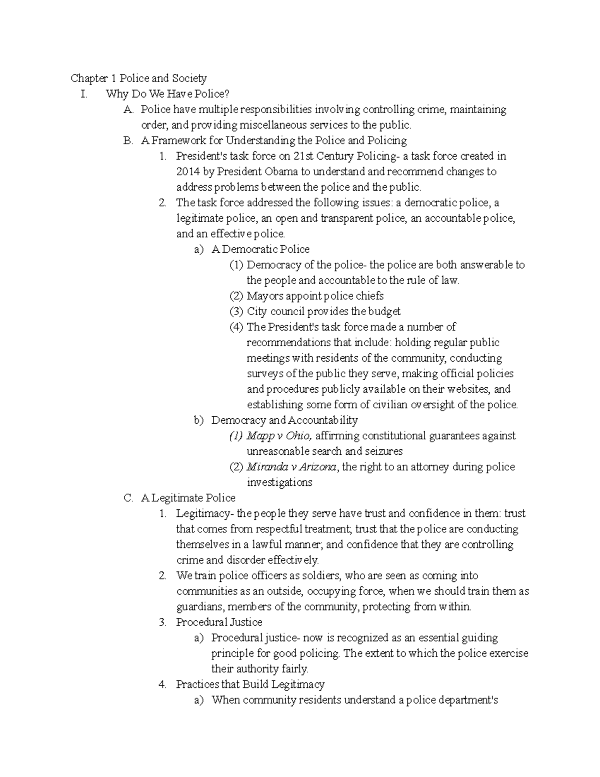 CJ 204 Chapter 1 Outline - Chapter 1 Police and Society I. Why Do We ...