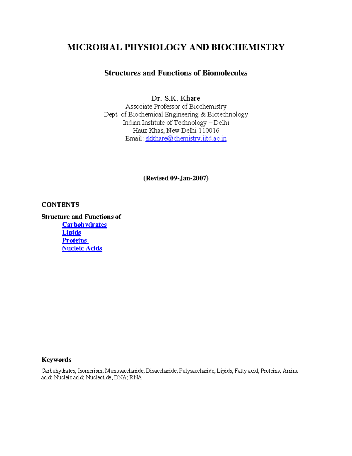 Structures and Functions of Biomolecules - MICROBIAL PHYSIOLOGY AND ...