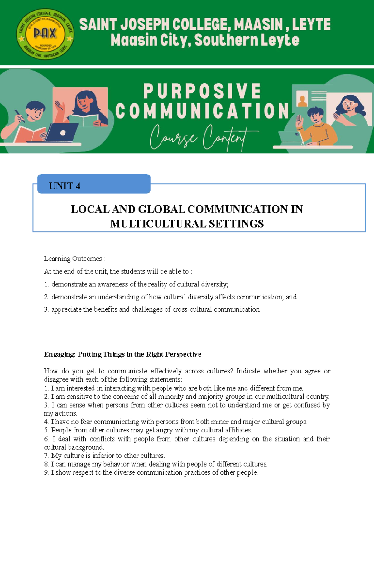 UNIT 4 Purposive Communication - UNIT 4 LOCAL AND GLOBAL COMMUNICATION ...