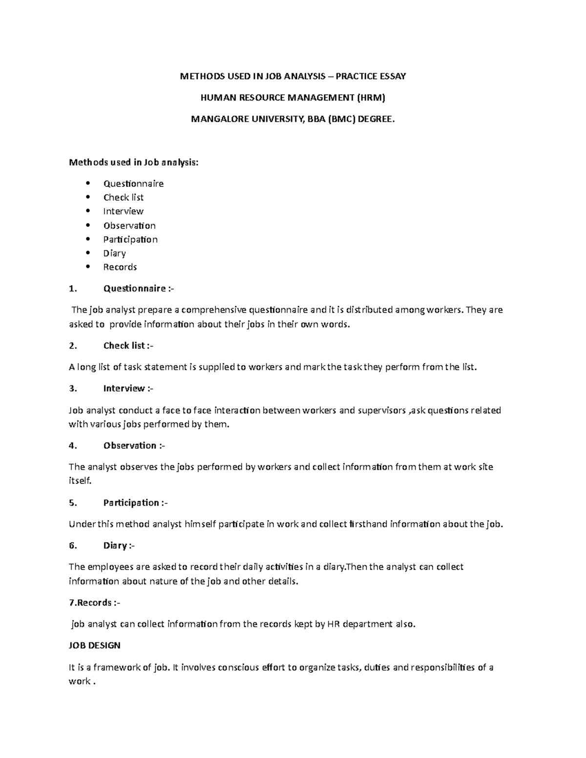 Methods used in job analysis - METHODS USED IN JOB ANALYSIS – PRACTICE ...