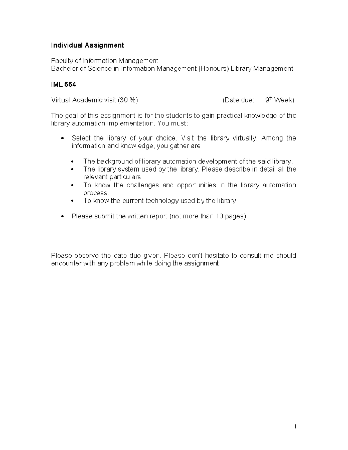 IML554 First Assignment (Individual) - Individual Assignment Faculty of ...