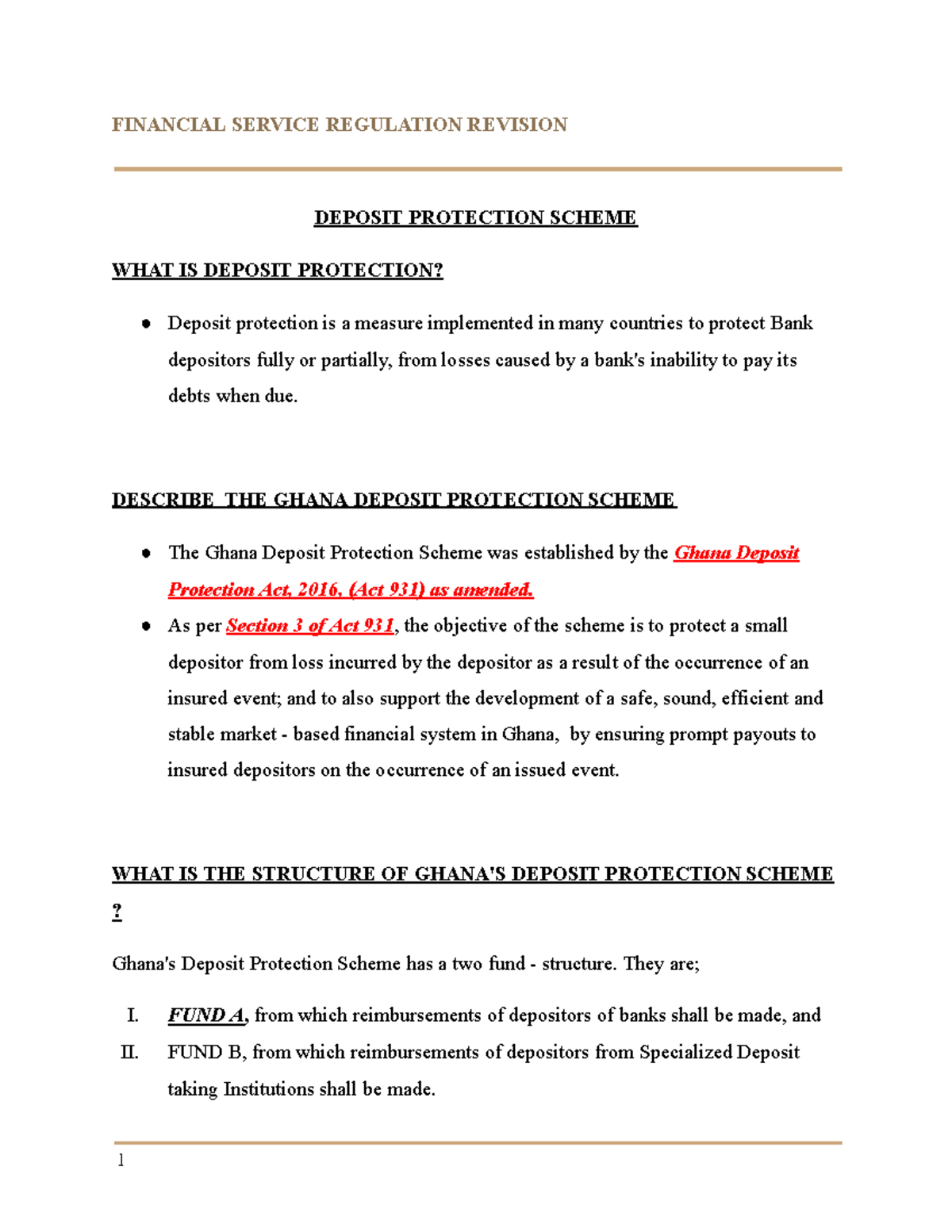 FSR Revision - Personal notes on deposit protection scheme - FINANCIAL ...