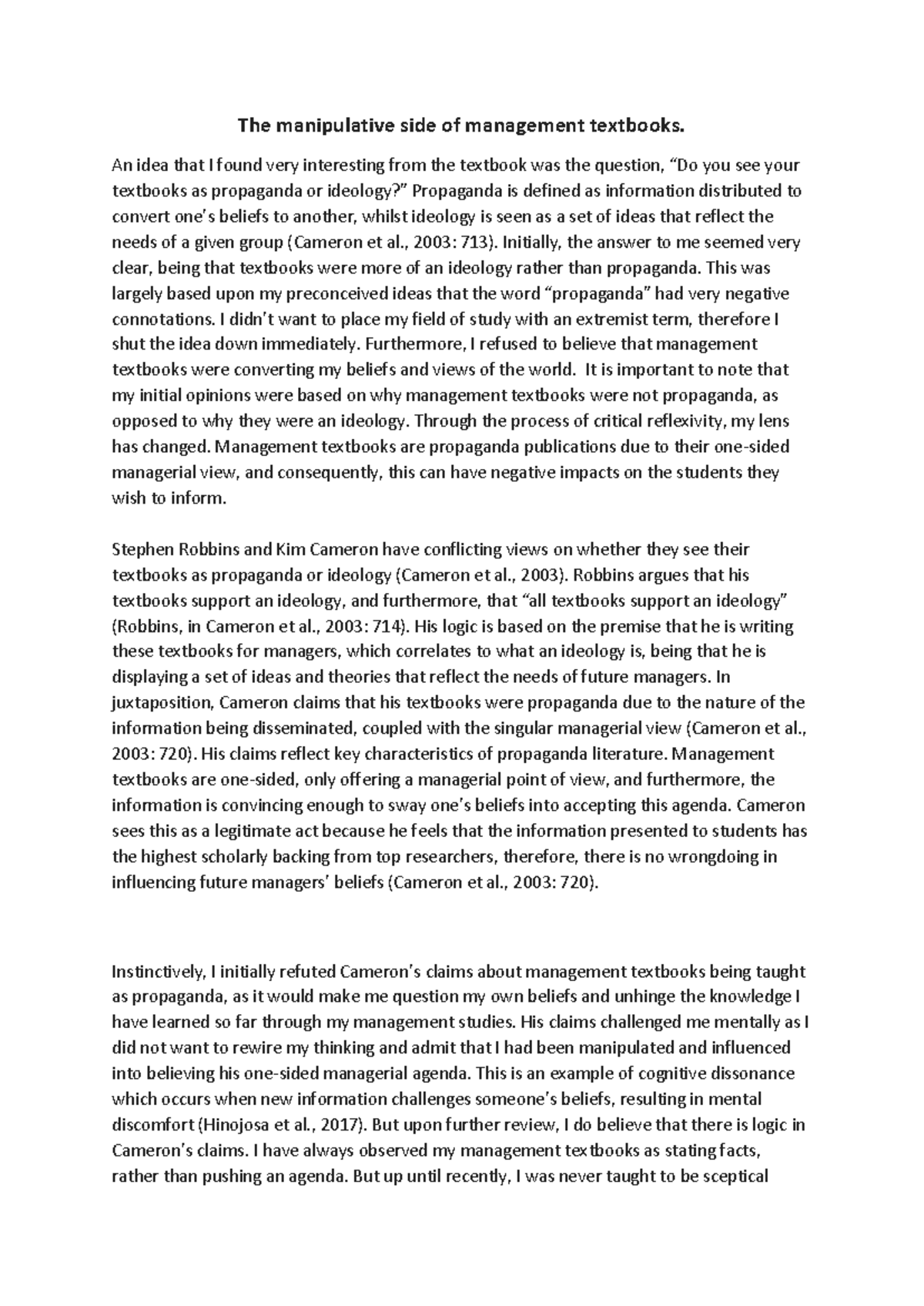 MGMT202 Learning Journal Exemplar - The manipulative side of management ...