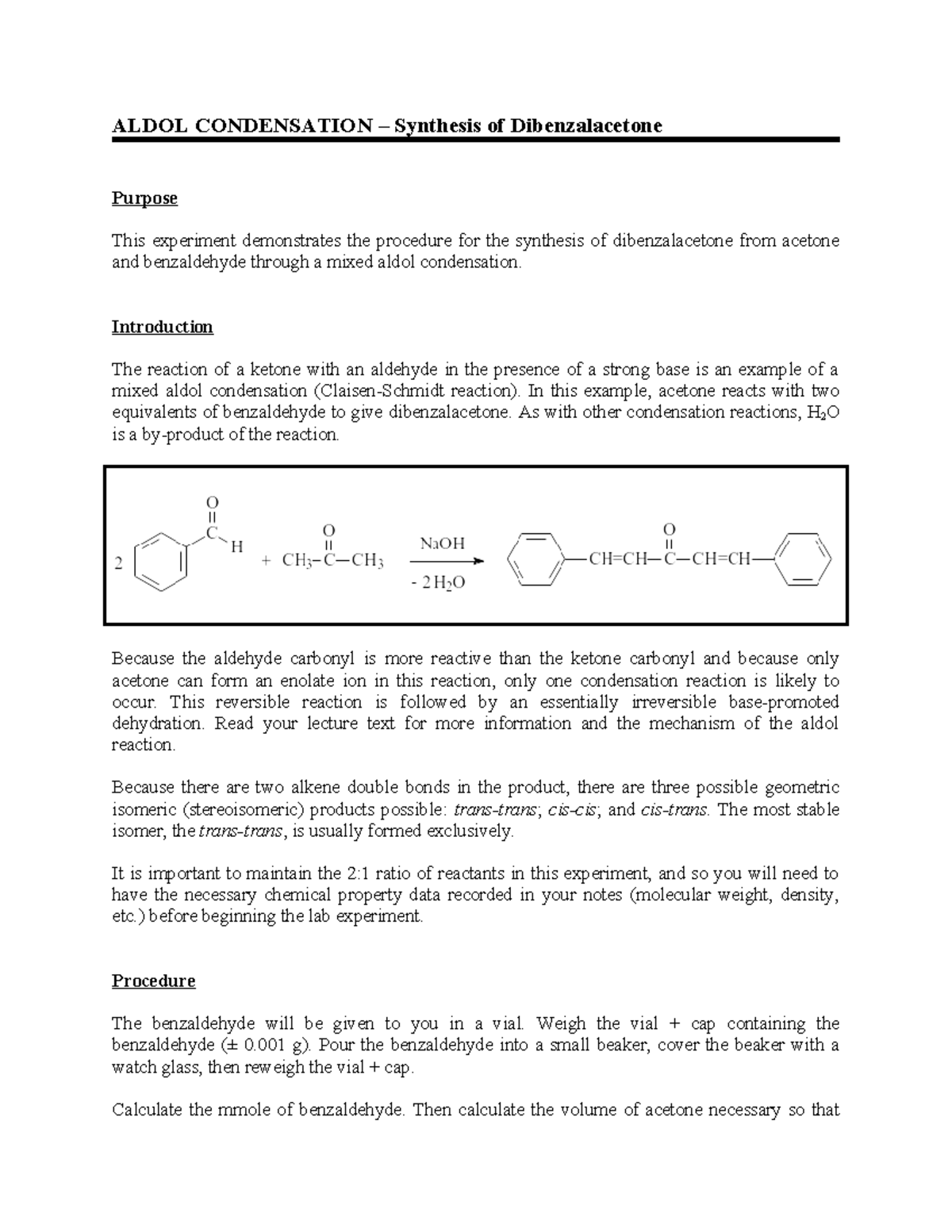 Aldol Condensation Protocol - ALDOL CONDENSATION – Synthesis Of ...