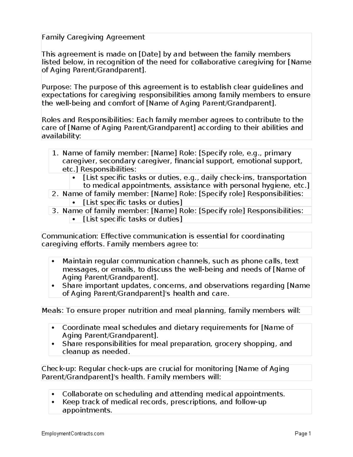 Caregiver Independent Contractor Agreement Family Caregiving